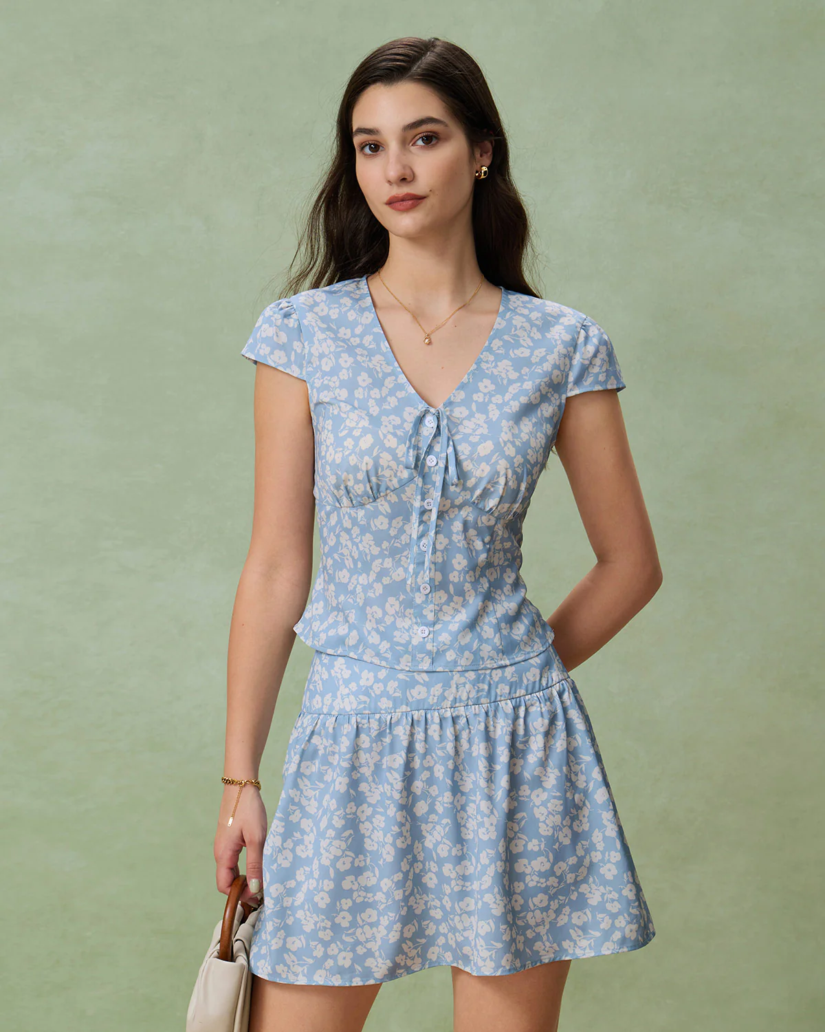 Blue Floral A-Line Mini Skirt - Image 3
