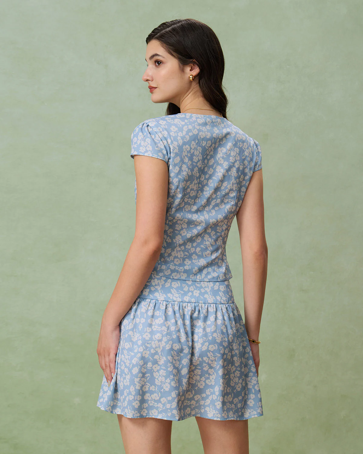 Blue Floral A-Line Mini Skirt - Image 4