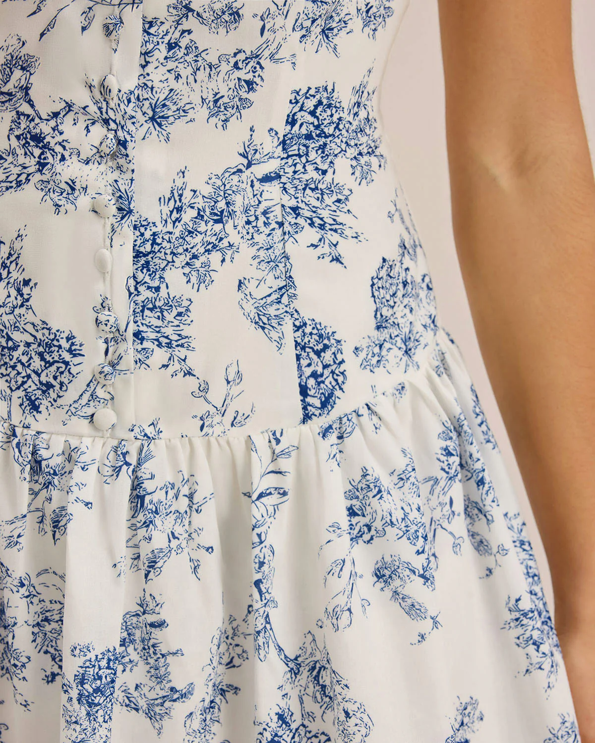 Blue Floral Boat Neck Sleeveless Mini Dress - Image 3