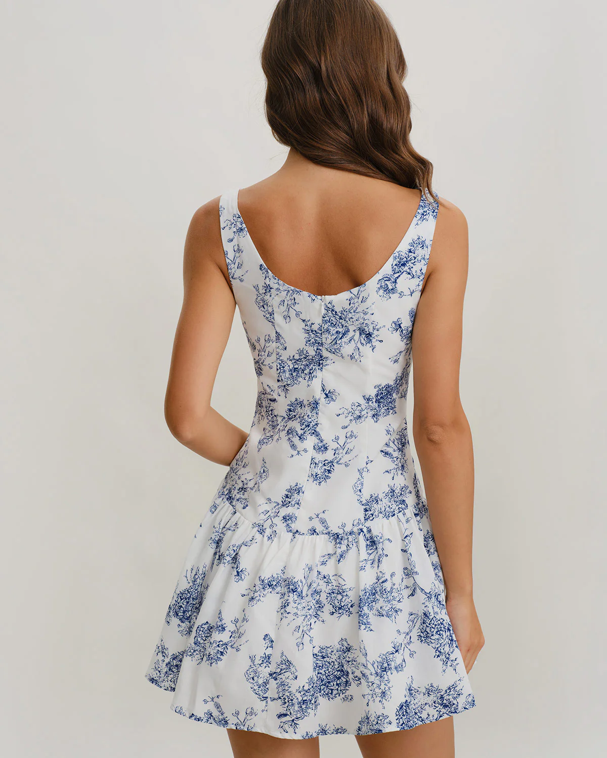 Blue Floral Boat Neck Sleeveless Mini Dress - Image 5