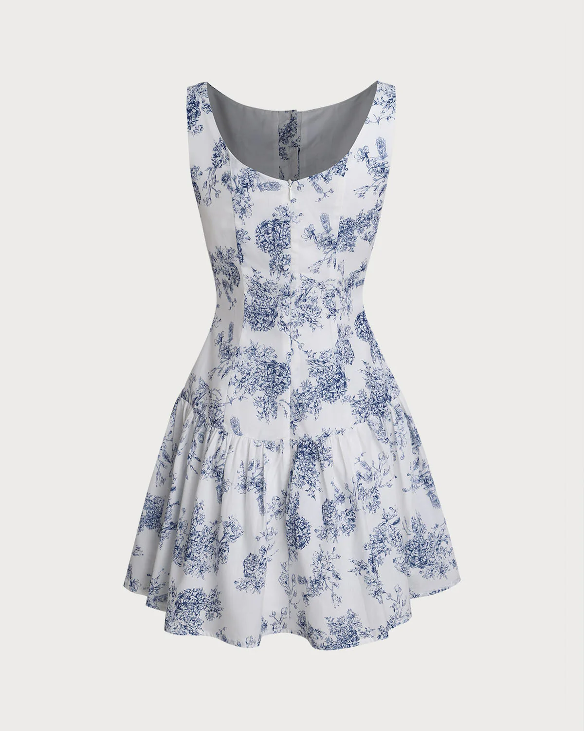 Blue Floral Boat Neck Sleeveless Mini Dress - Image 7