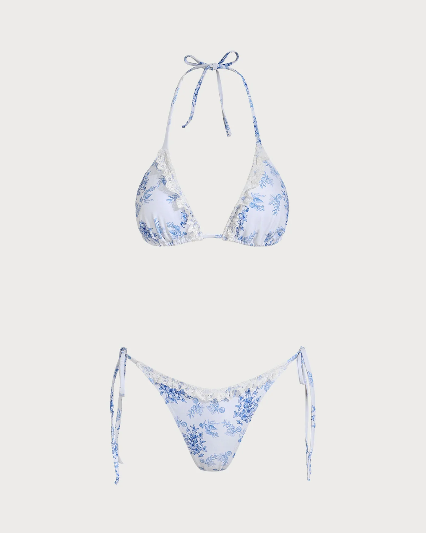 Blue Floral Drawstring Bikini Set - Image 2