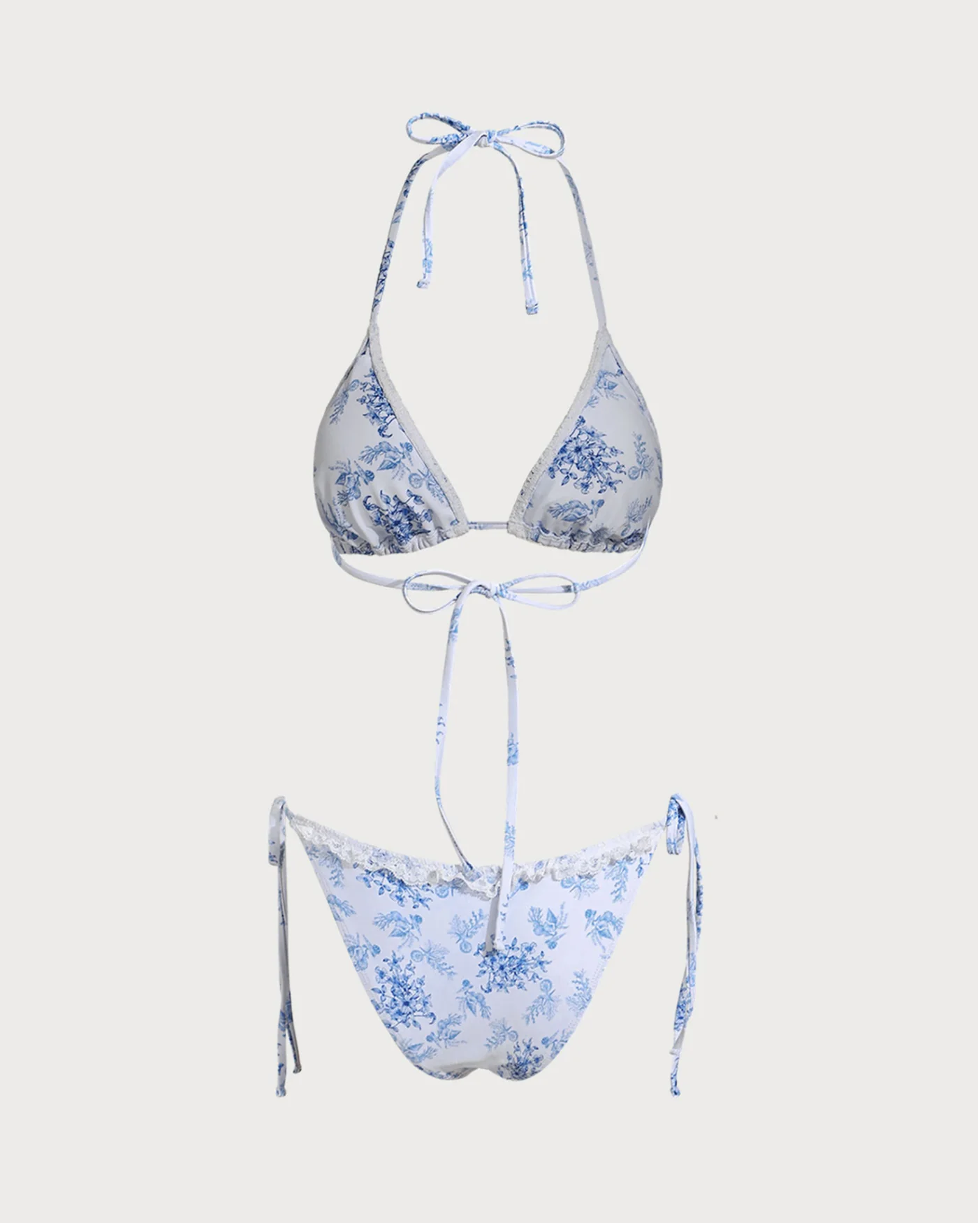 Blue Floral Drawstring Bikini Set - Image 3