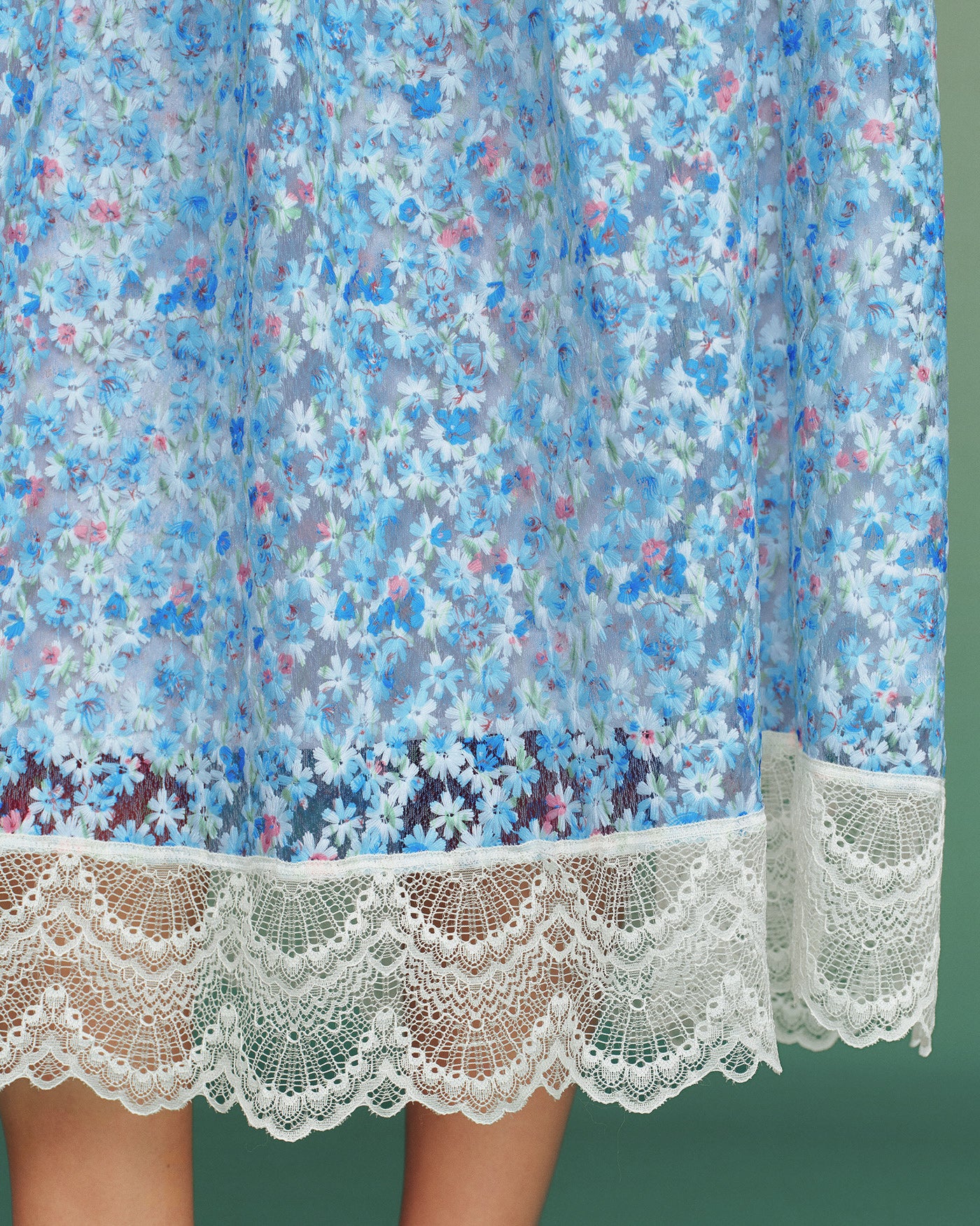 Blue Floral Lace A-Line Skirt - Image 3