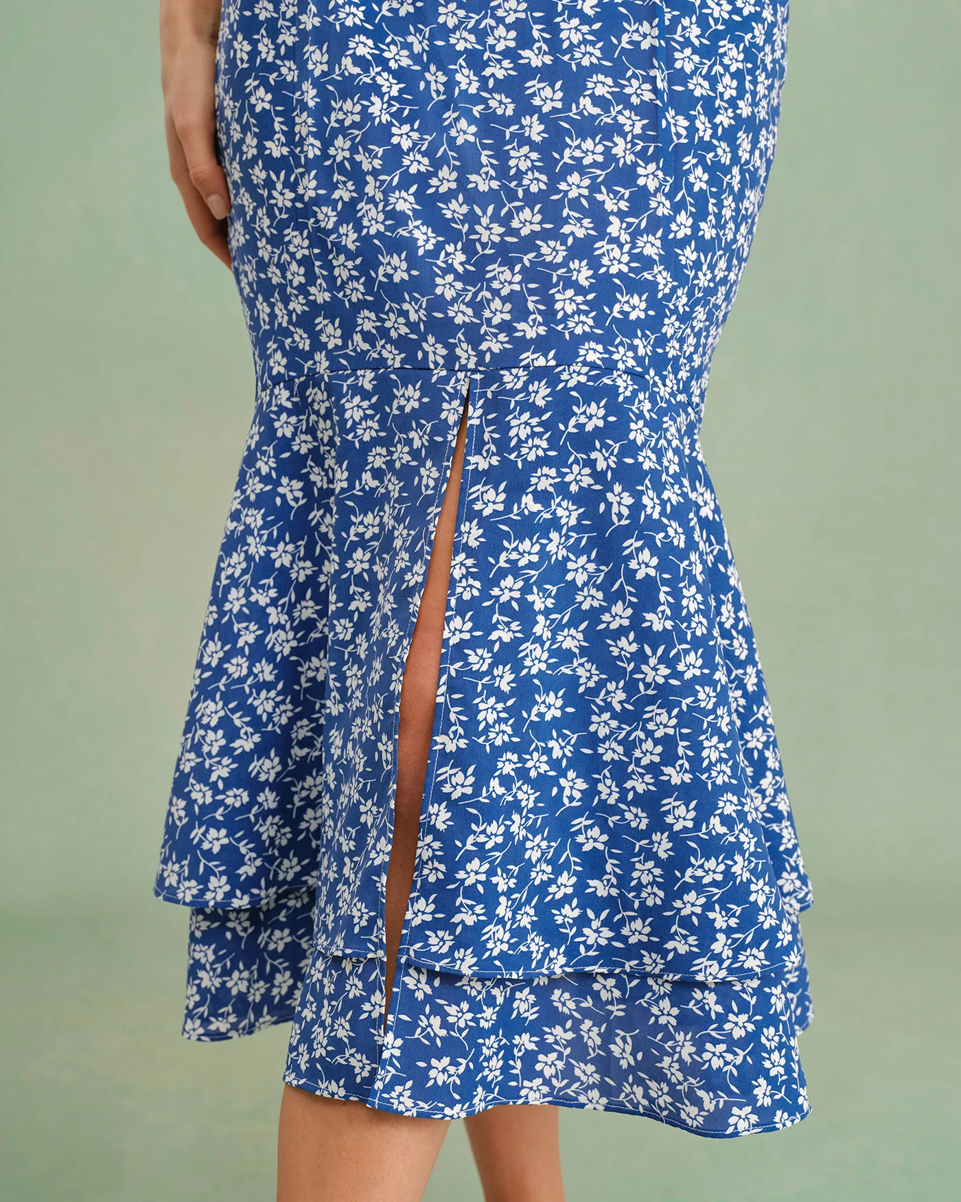 Blue Floral Mermaid Midi Skirt - Image 2