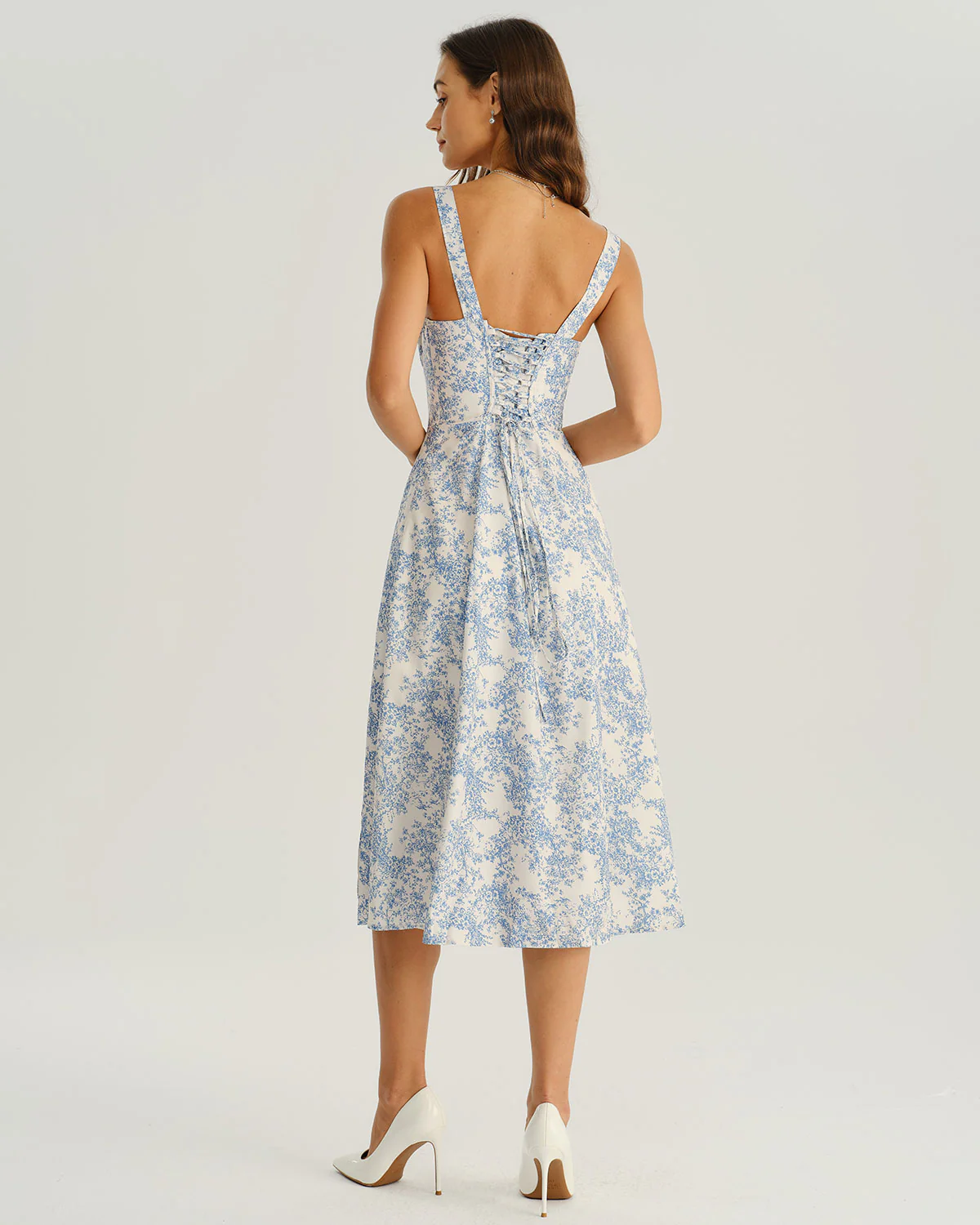 Blue Floral Ruched Slip Midi Dress - Image 6