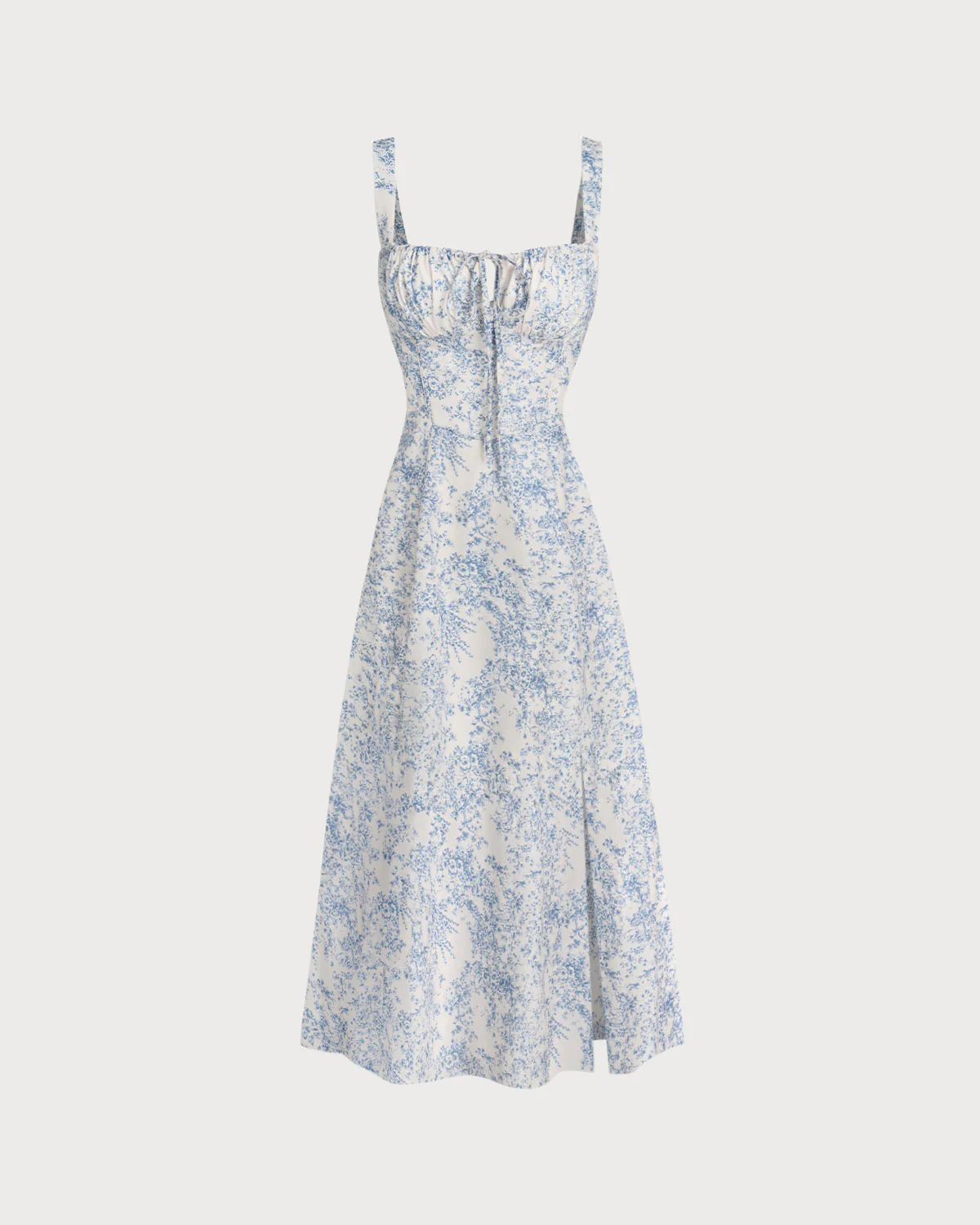 Blue Floral Ruched Slip Midi Dress - Image 7
