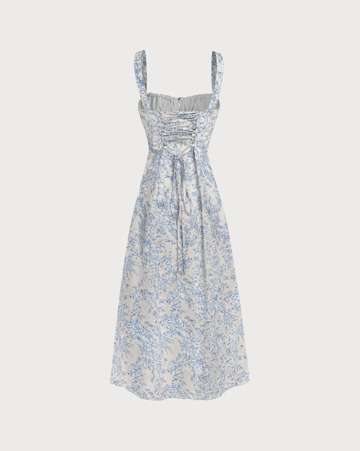 Blue Floral Ruched Slip Midi Dress - Image 8