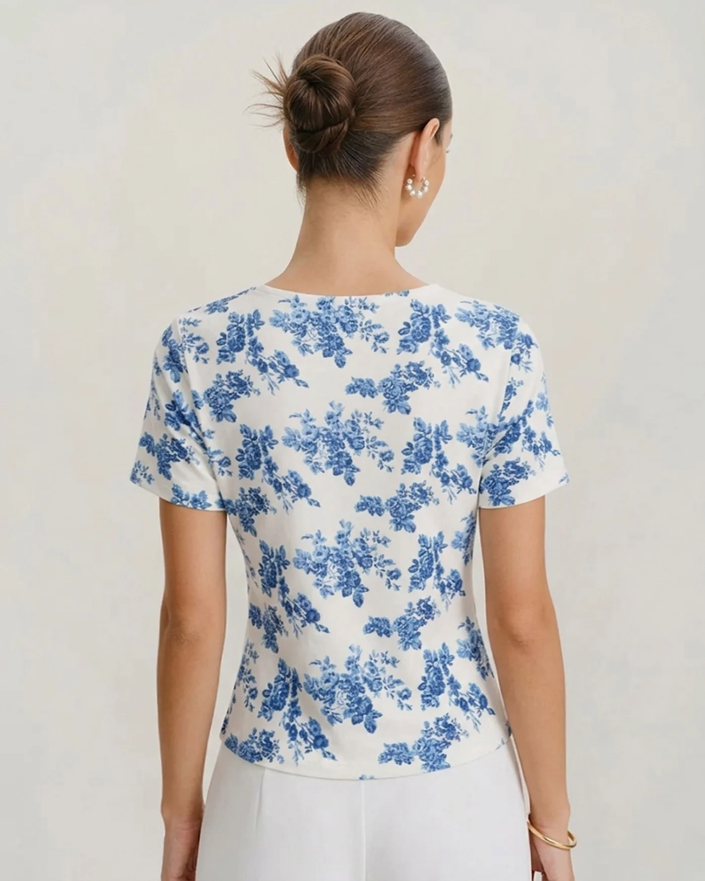 Blue Floral Short Sleeve T-Shirt - Image 3