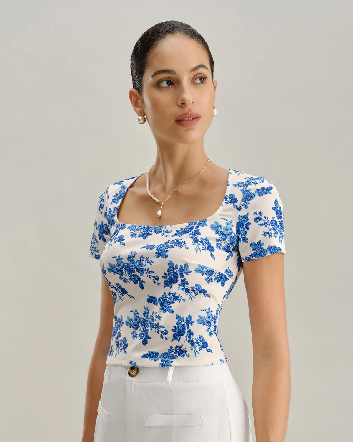 Blue Floral Short Sleeve T-Shirt - Image 7