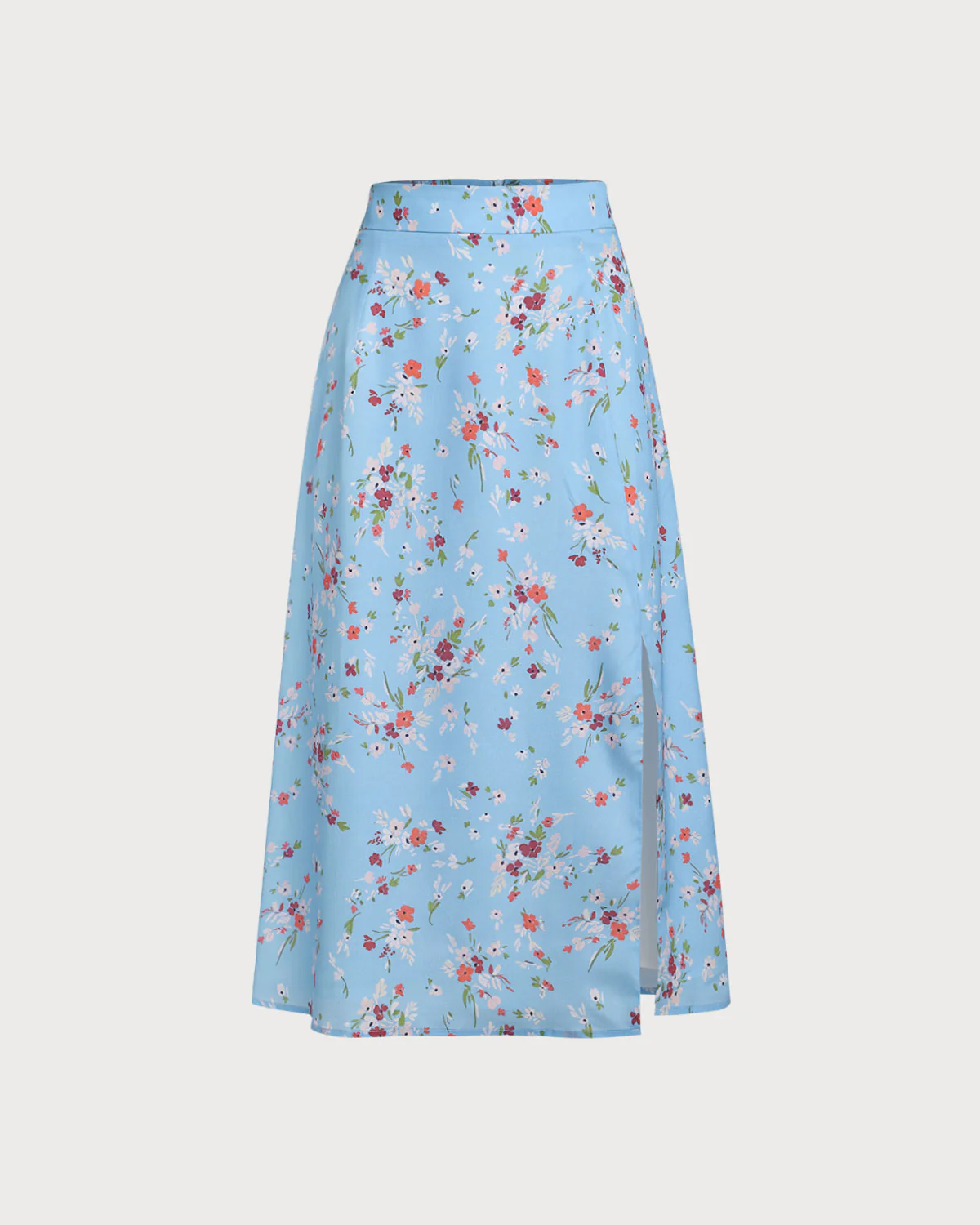 Blue Floral Slit A-Line Midi Skirt - Image 6