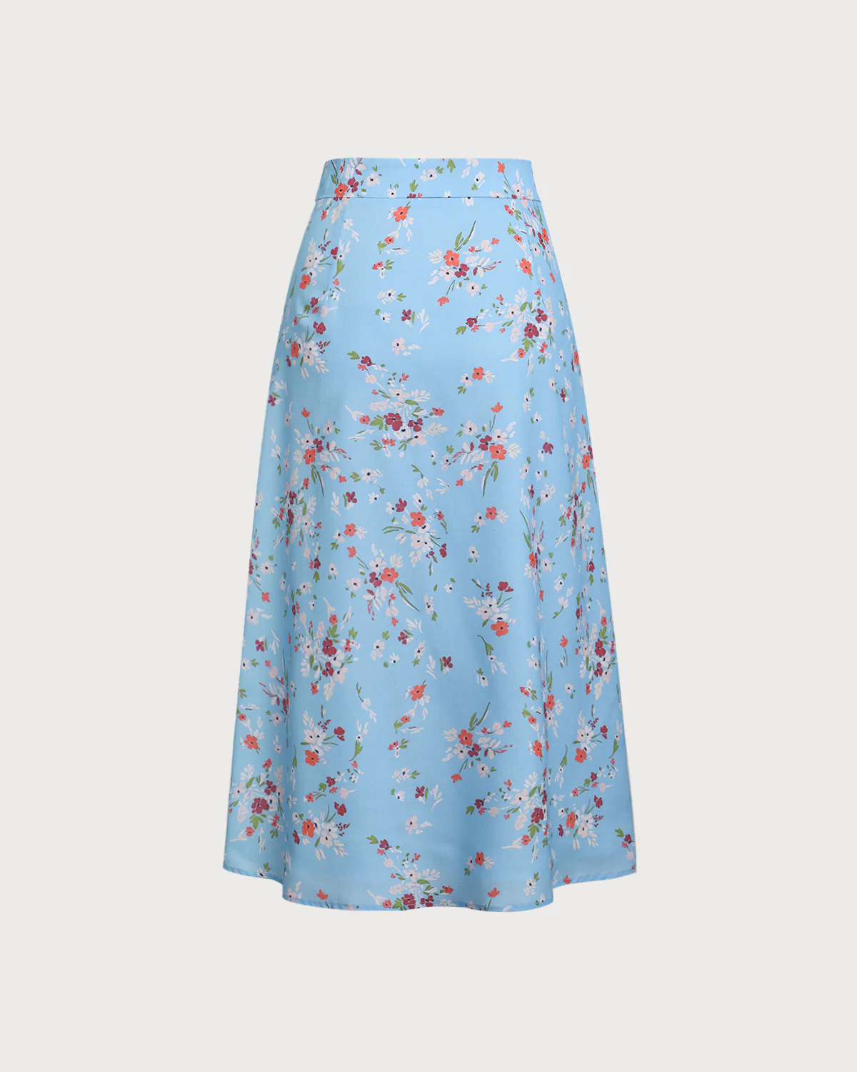 Blue Floral Slit A-Line Midi Skirt - Image 7