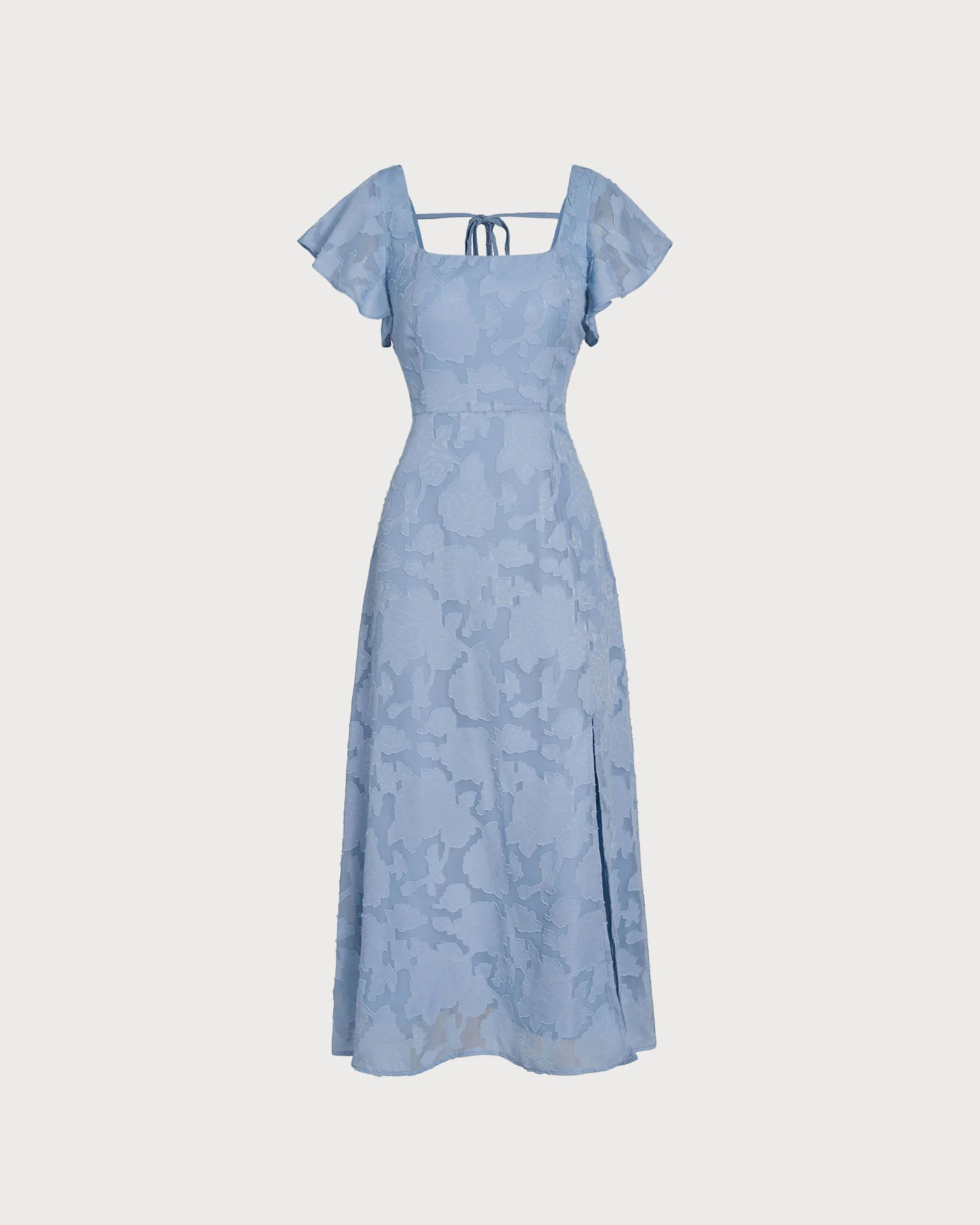 Blue Floral Square Neck Midi Dress - Image 3