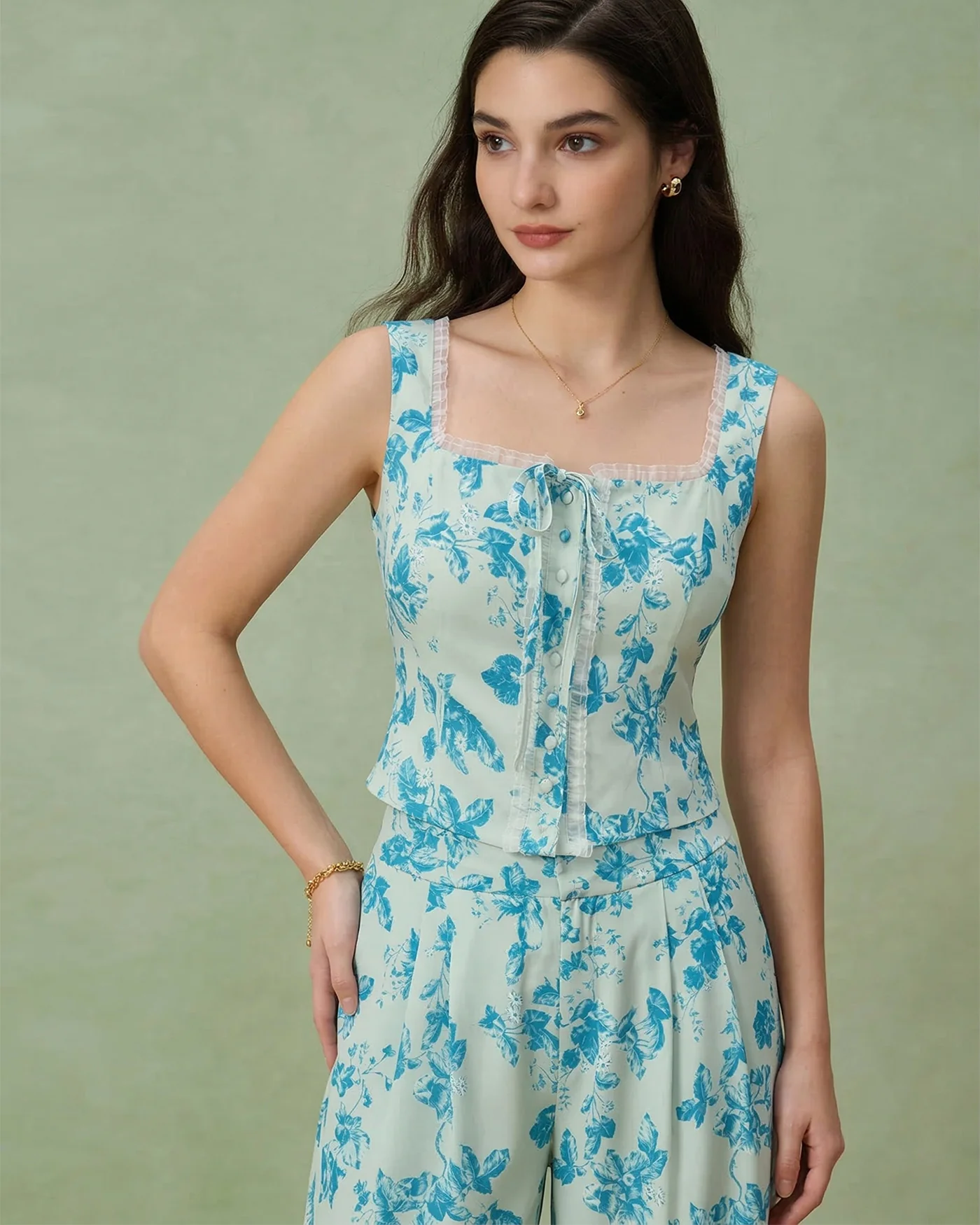 Blue Floral Square Tank Top - Image 2