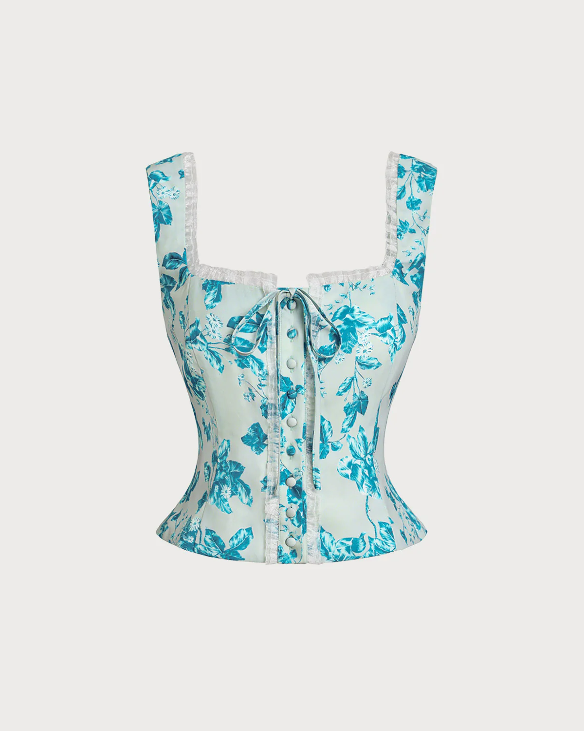 Blue Floral Square Tank Top - Image 5