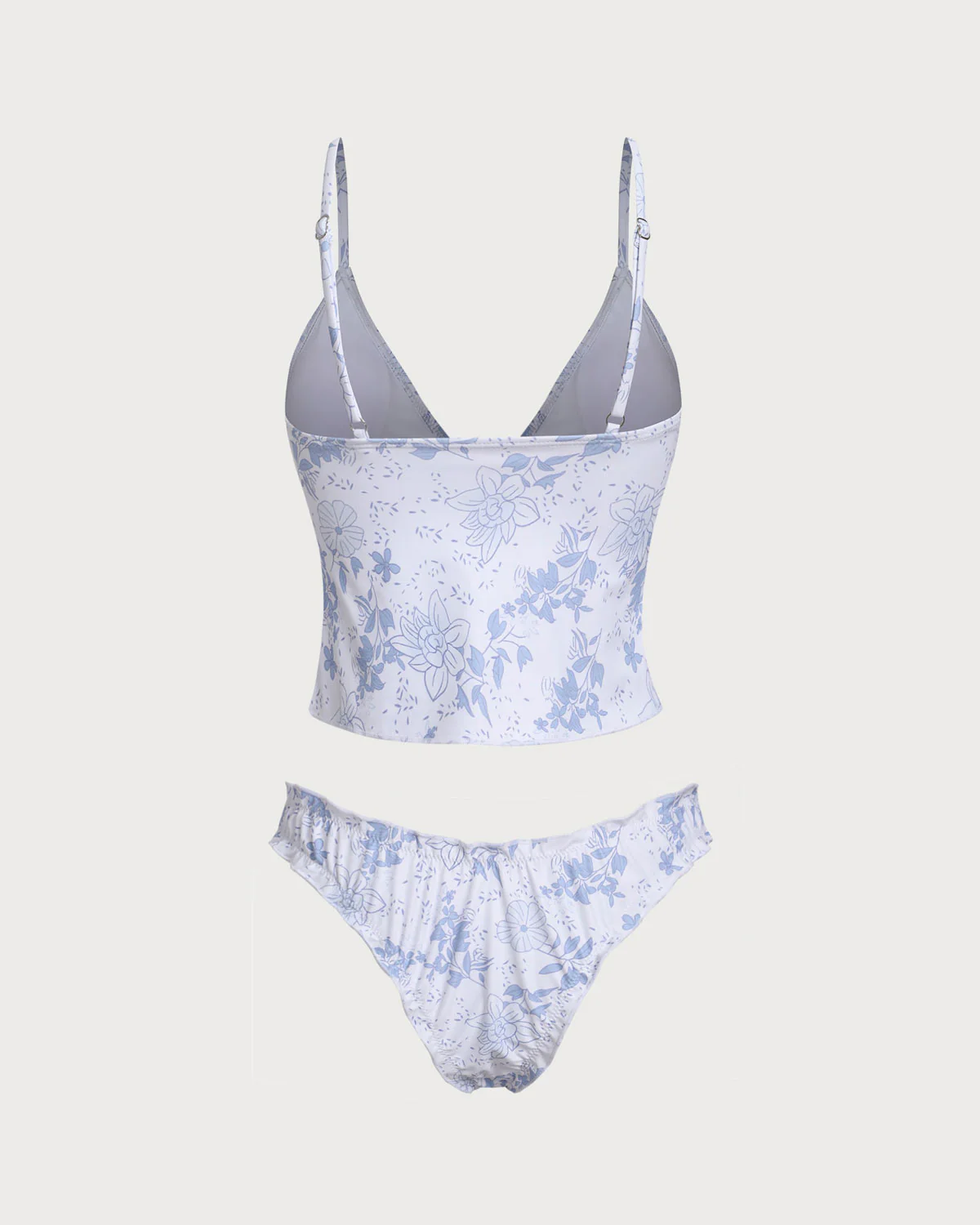 Blue Floral Tie Front Tankini Set - Image 3