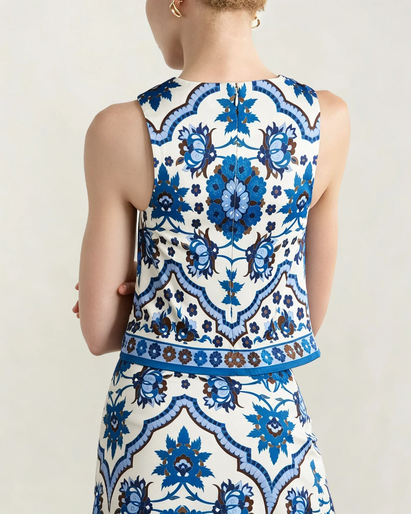 Blue Floral Two-Piece Skirt Set - Image 3