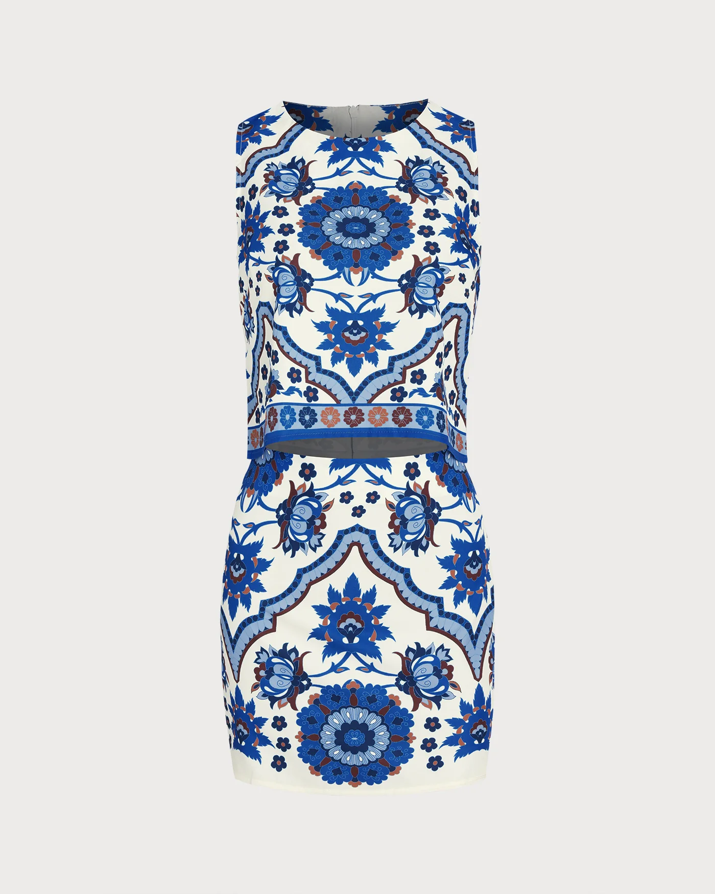 Blue Floral Two-Piece Skirt Set - Image 4
