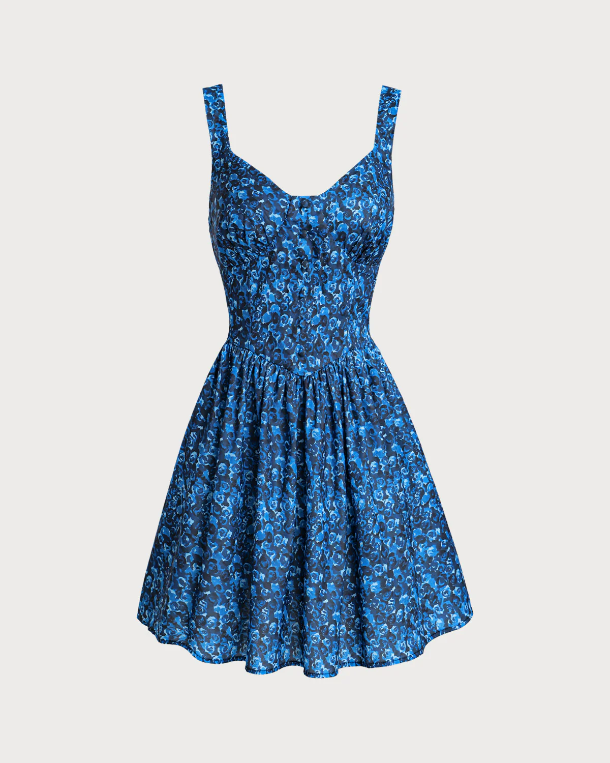 Blue Floral U-Neck Shirred Mini Dress - Image 6