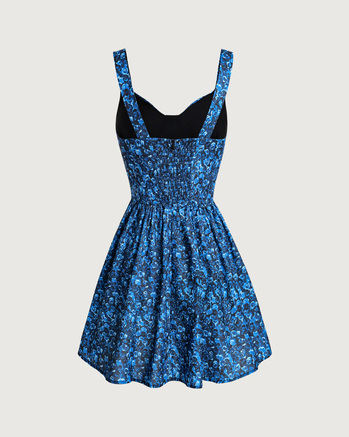 Blue Floral U-Neck Shirred Mini Dress - Image 7