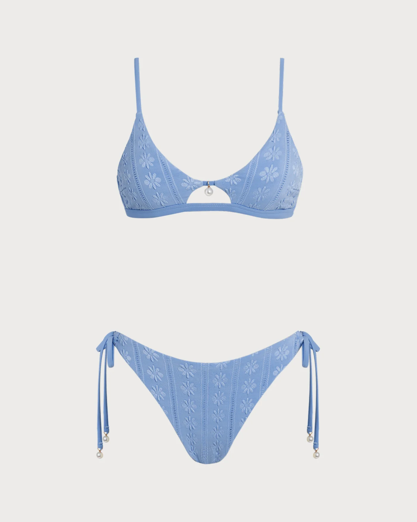 Blue Floral U Neck Triangle Bikini Set - Image 2