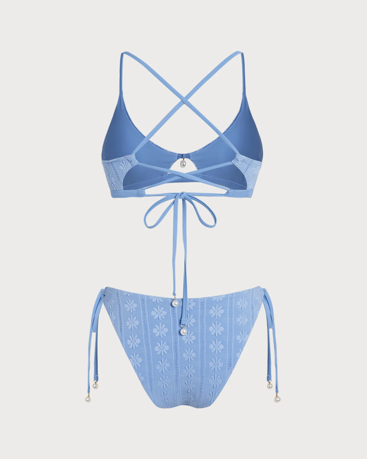 Blue Floral U Neck Triangle Bikini Set - Image 9