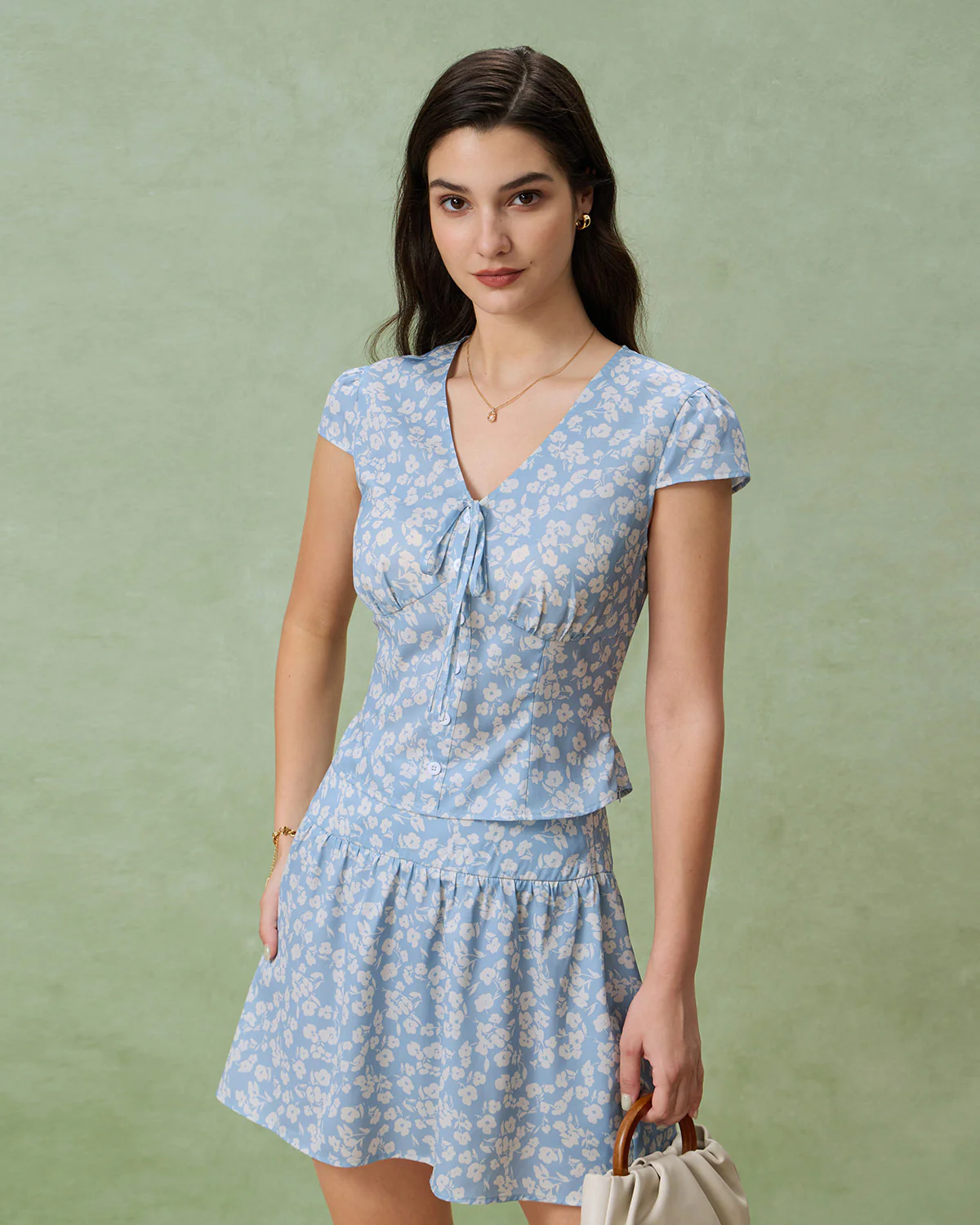 Blue Floral V-Neck Blouse - Image 3