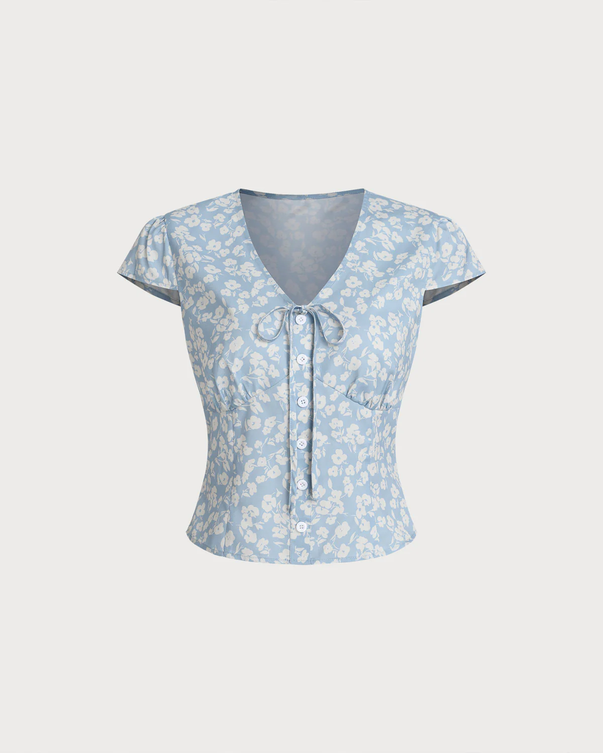 Blue Floral V-Neck Blouse - Image 6