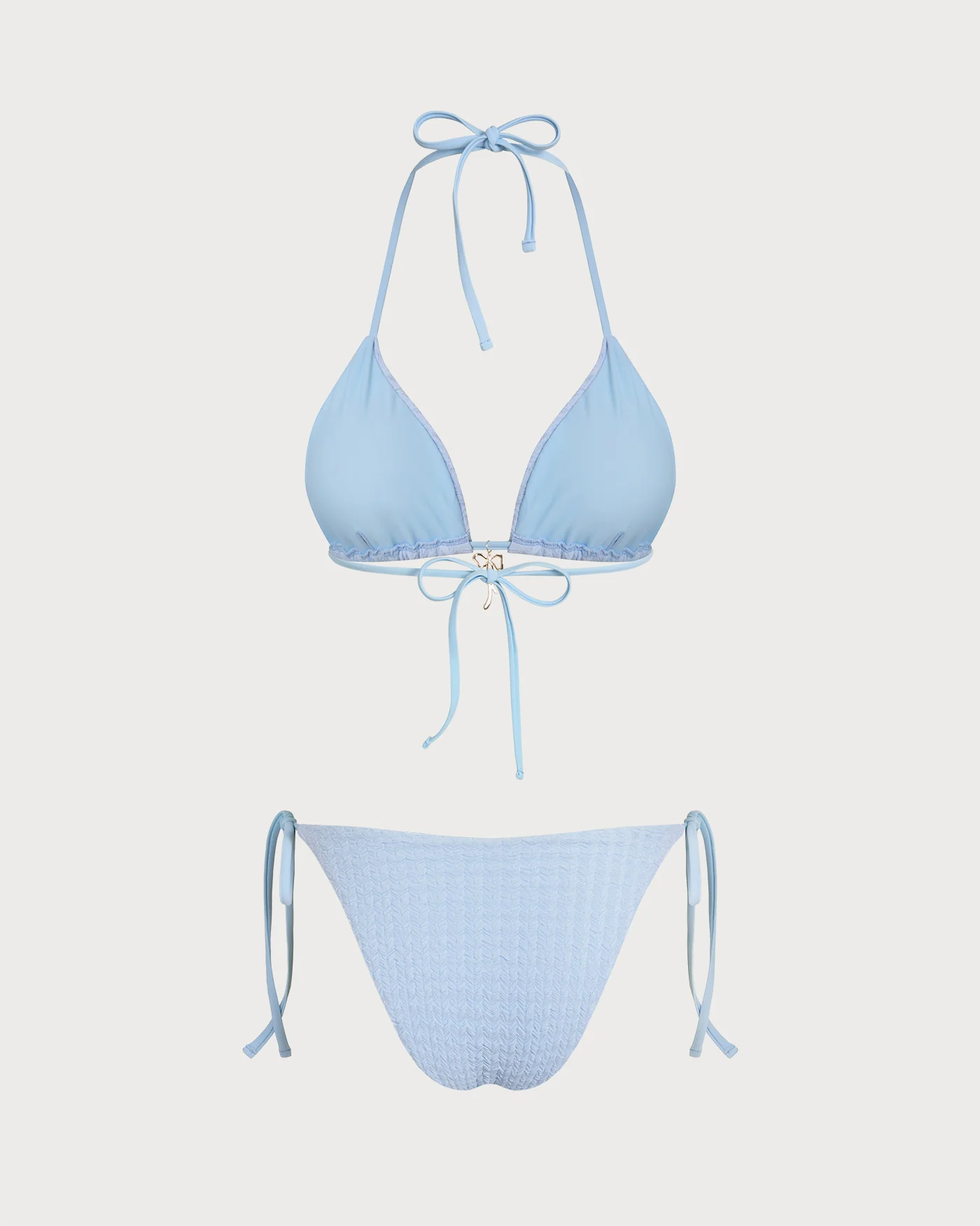 Blue Halter Drawstring Triangle Bikini Set - Image 3