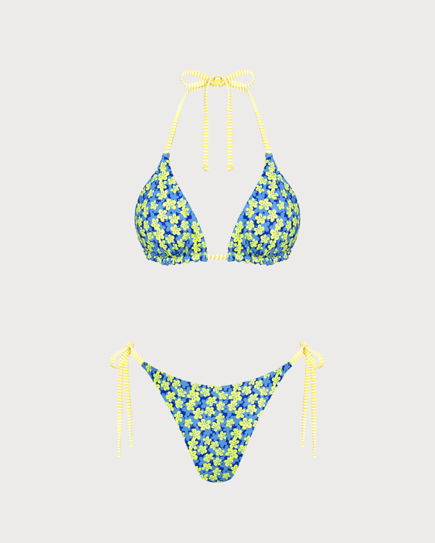 Blue Halter Floral Reversible Bikini Set - Image 3
