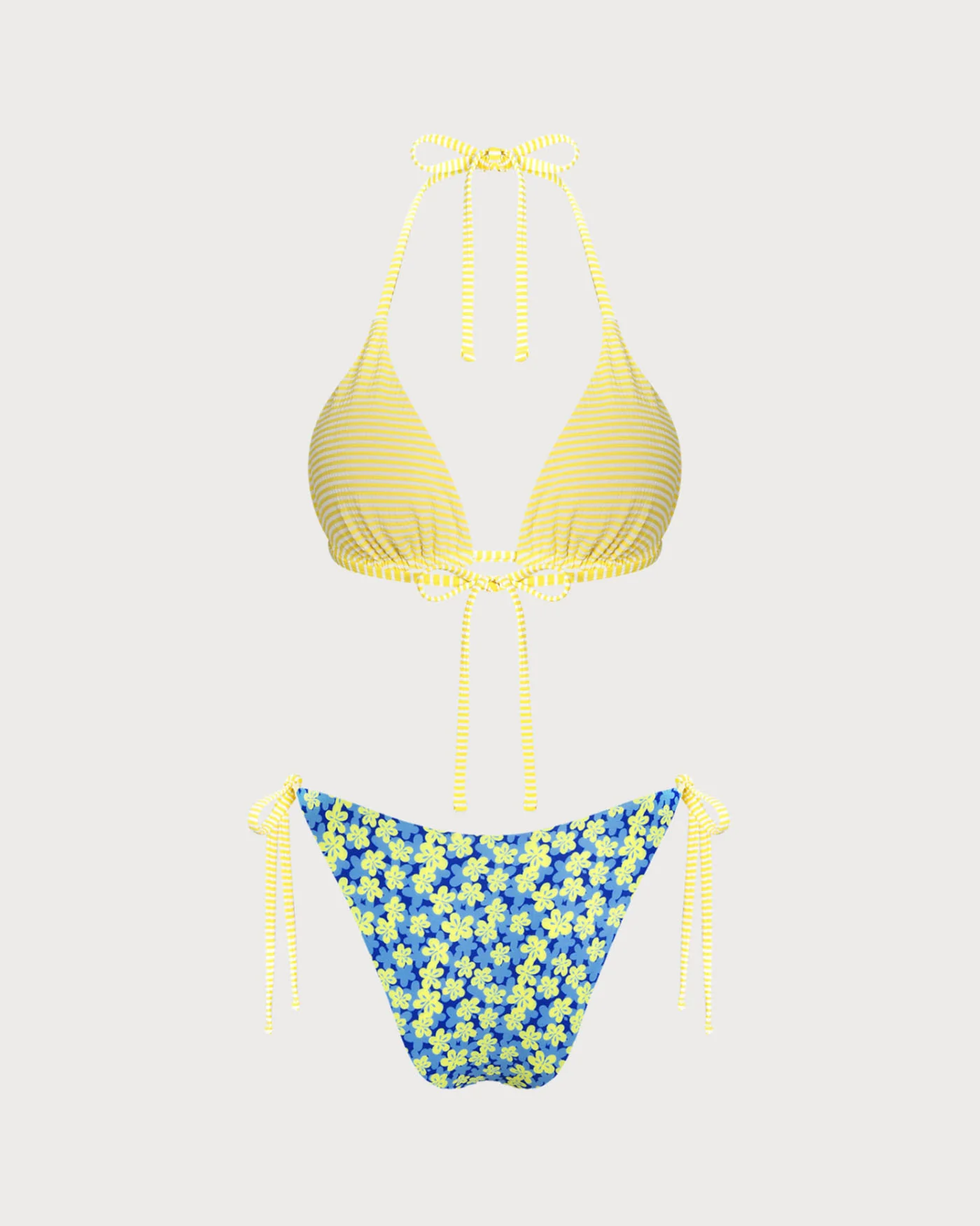 Blue Halter Floral Reversible Bikini Set - Image 5