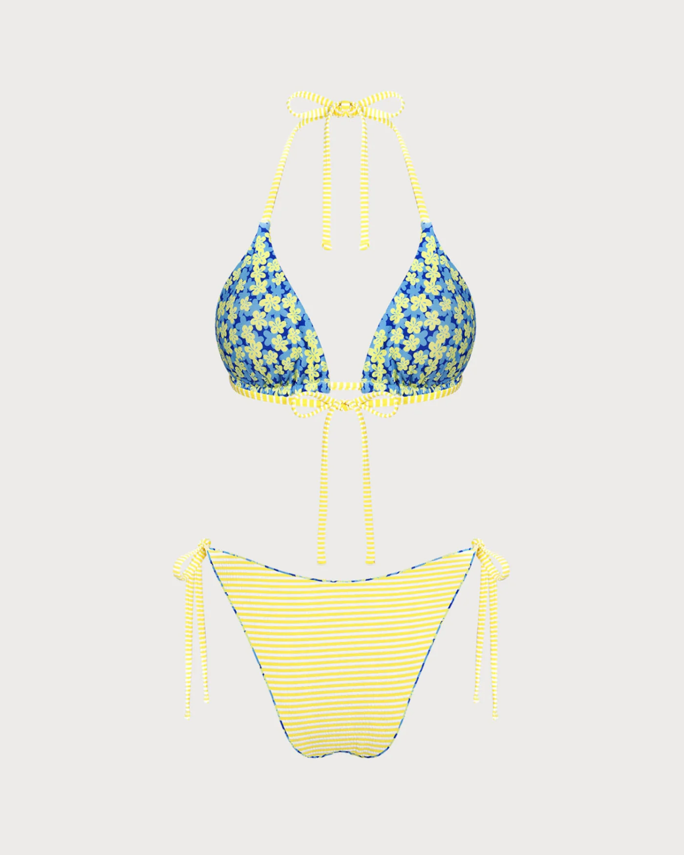 Blue Halter Floral Reversible Bikini Set - Image 6