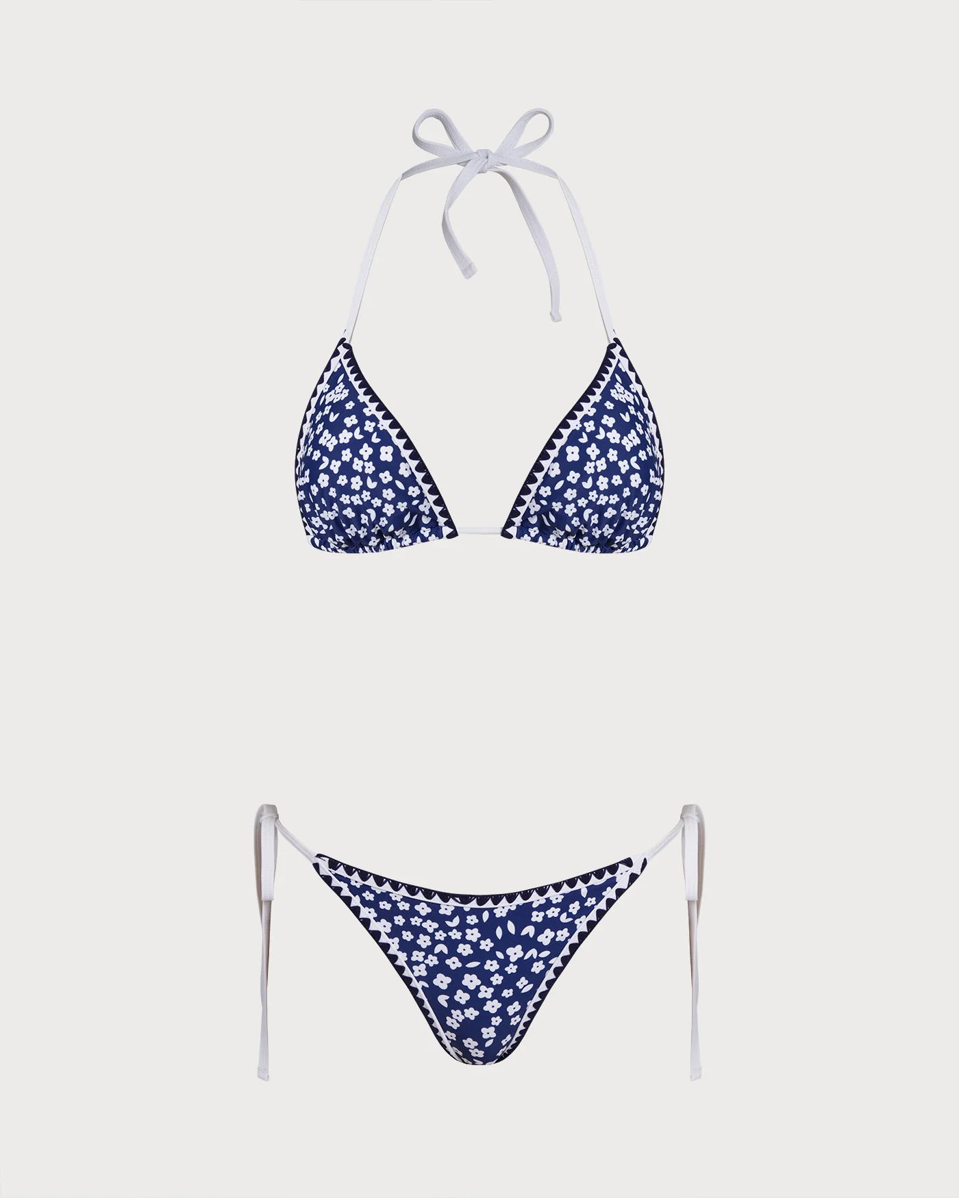 Blue Halter Floral Triangle Bikini Set - Image 3