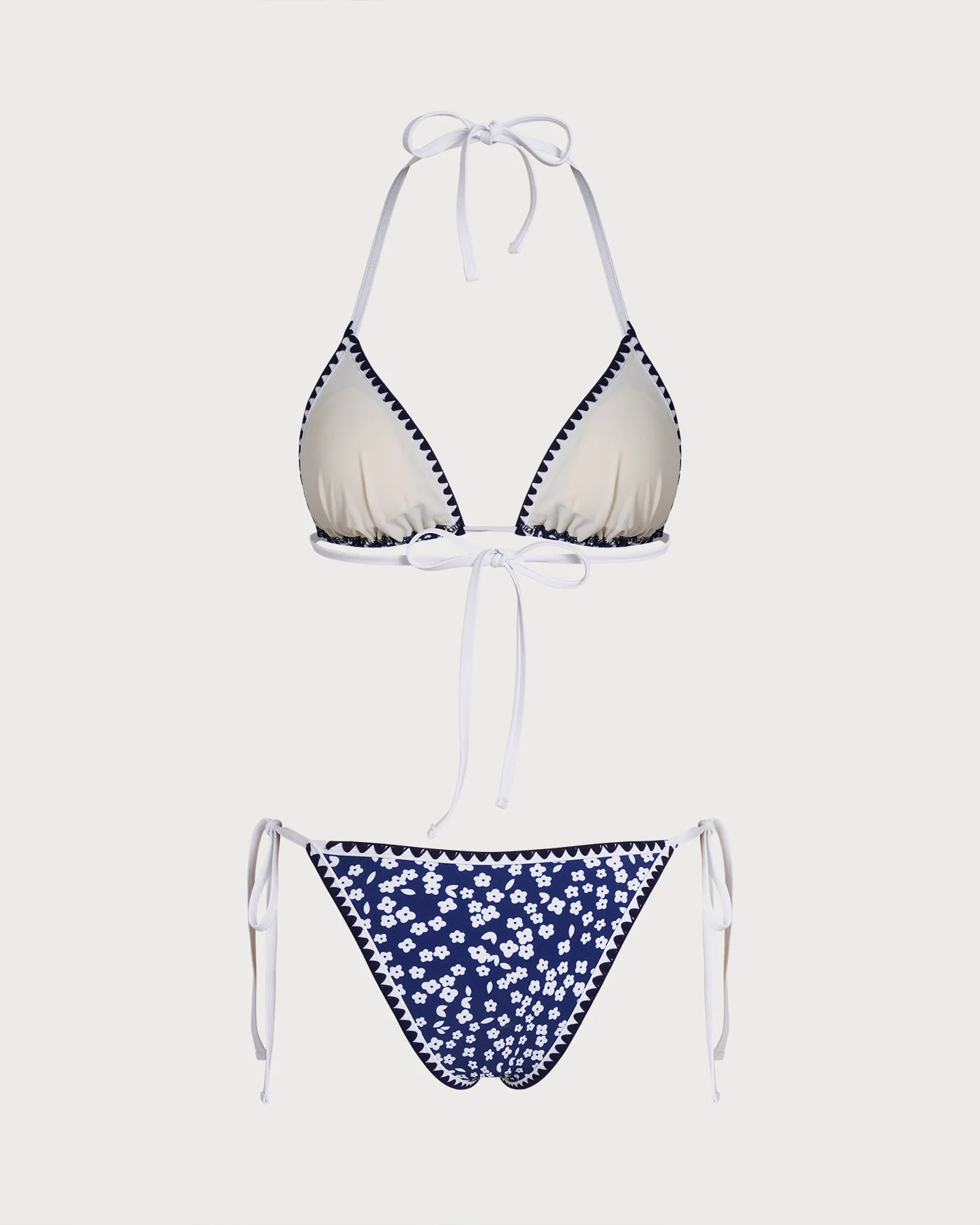 Blue Halter Floral Triangle Bikini Set - Image 4