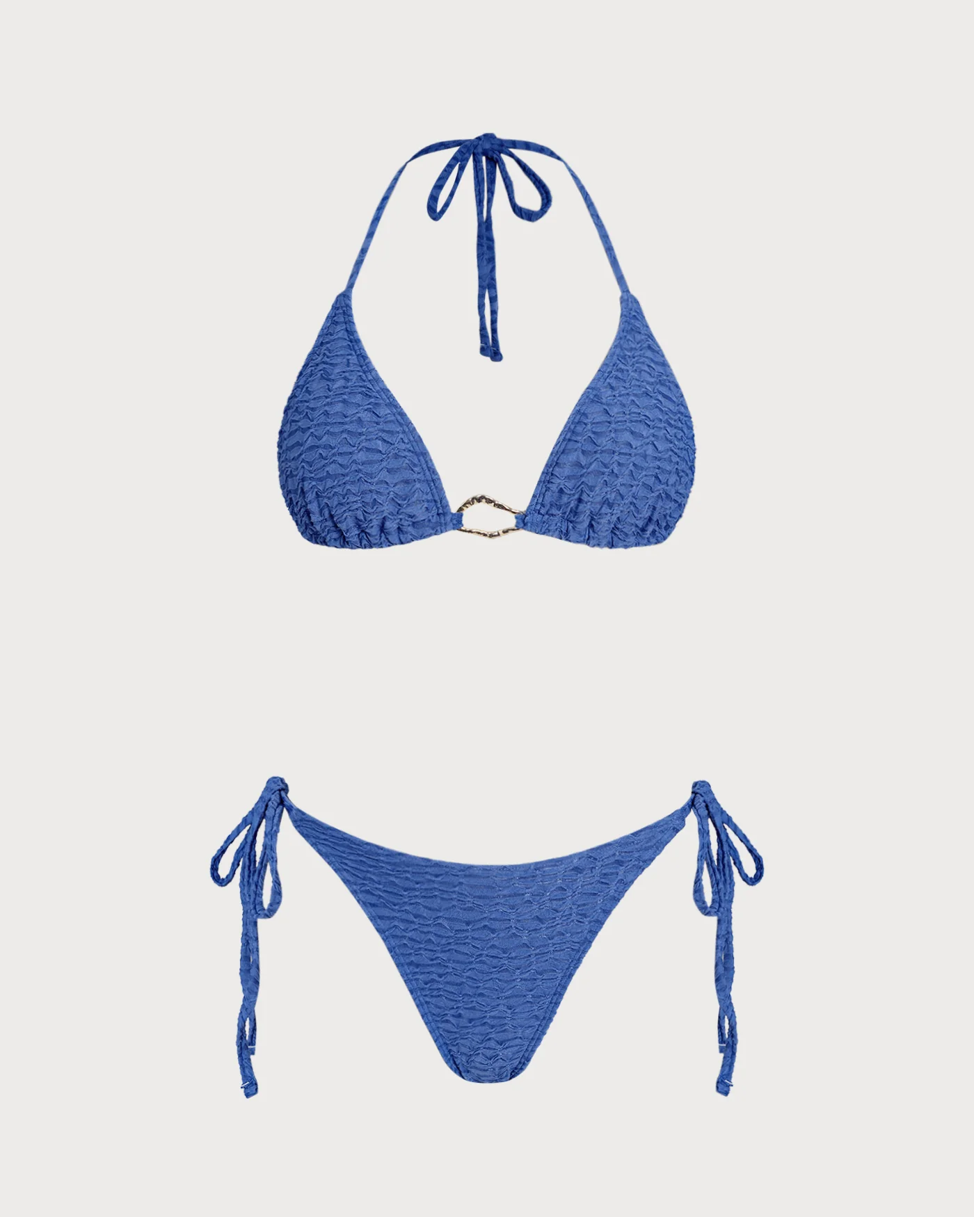 Blue Halter Triangle Bikini Set - Image 2