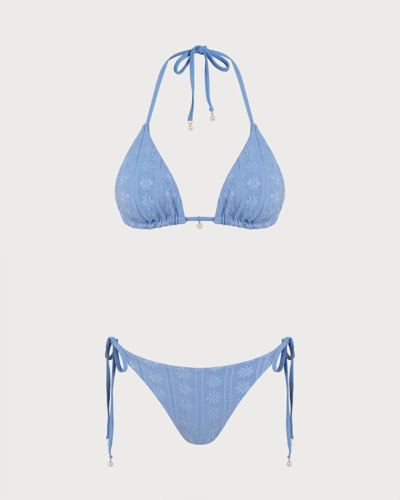Blue Halter Triangle Reversible Bikini Set - Image 2
