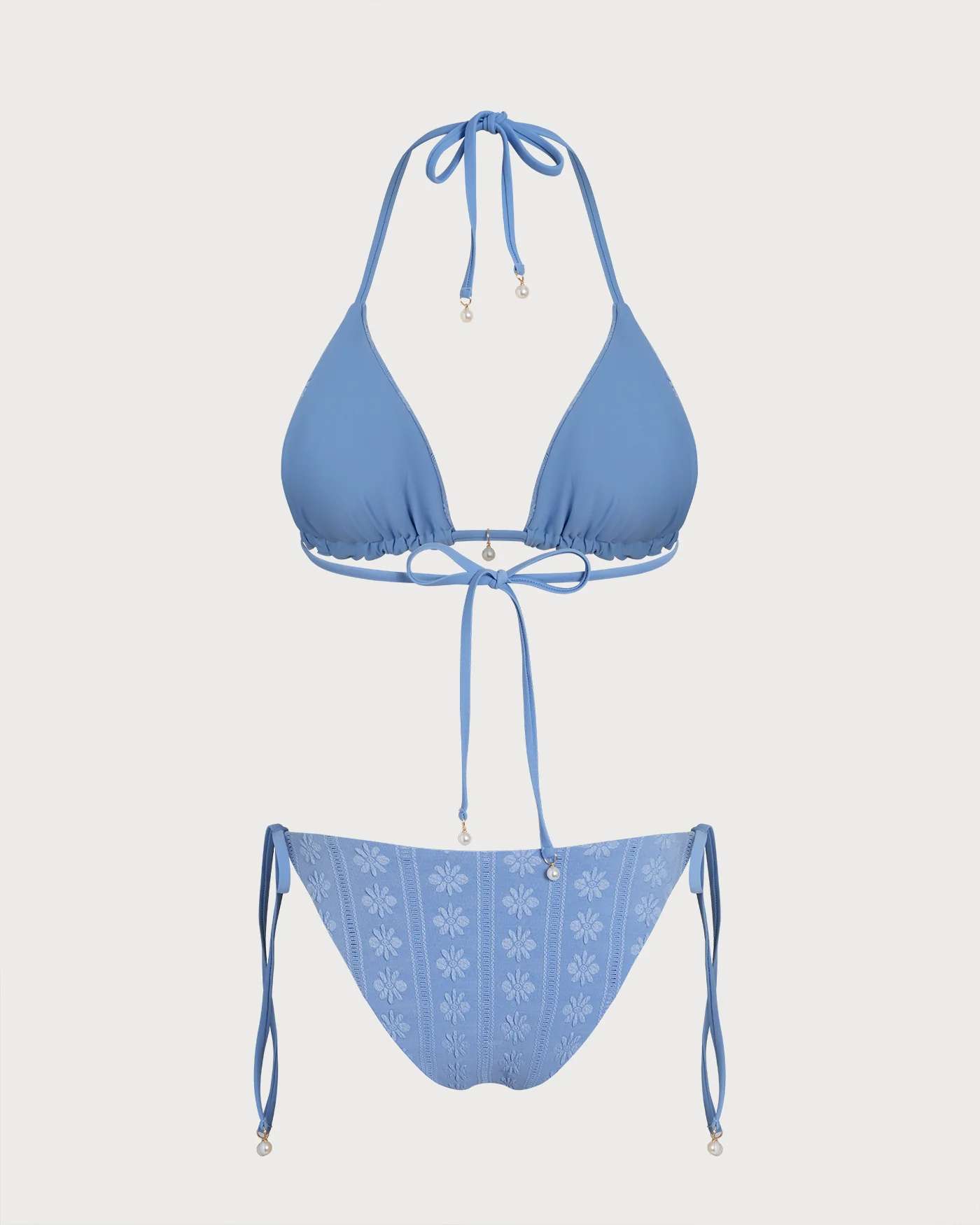 Blue Halter Triangle Reversible Bikini Set - Image 9