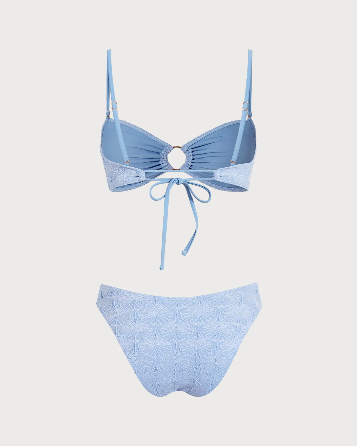 Blue Jacquard Cut Out Bikini Sets - Image 3