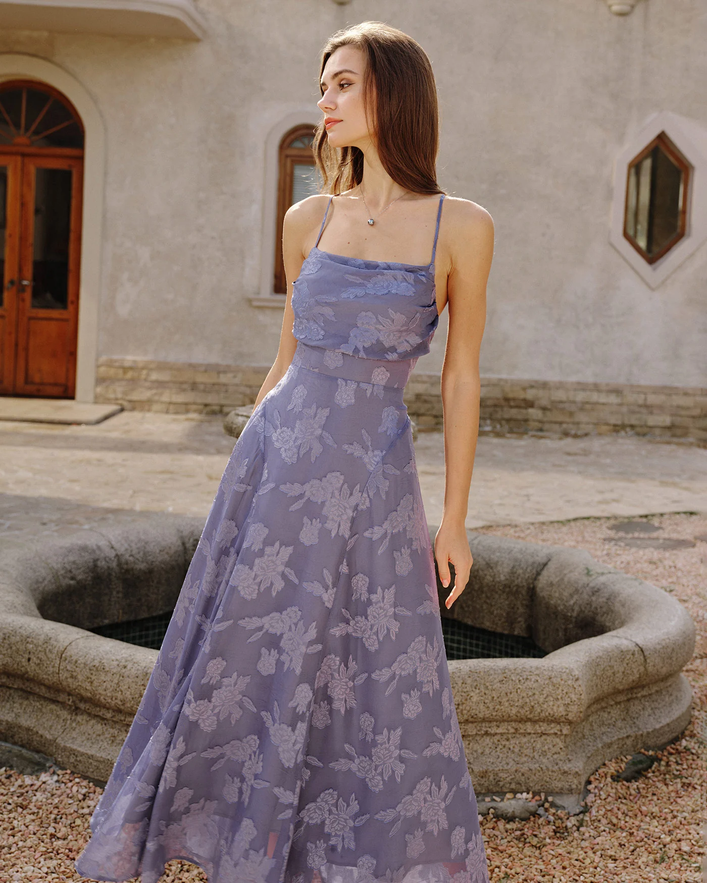 Blue Jacquard Slip Maxi Dress - Image 4