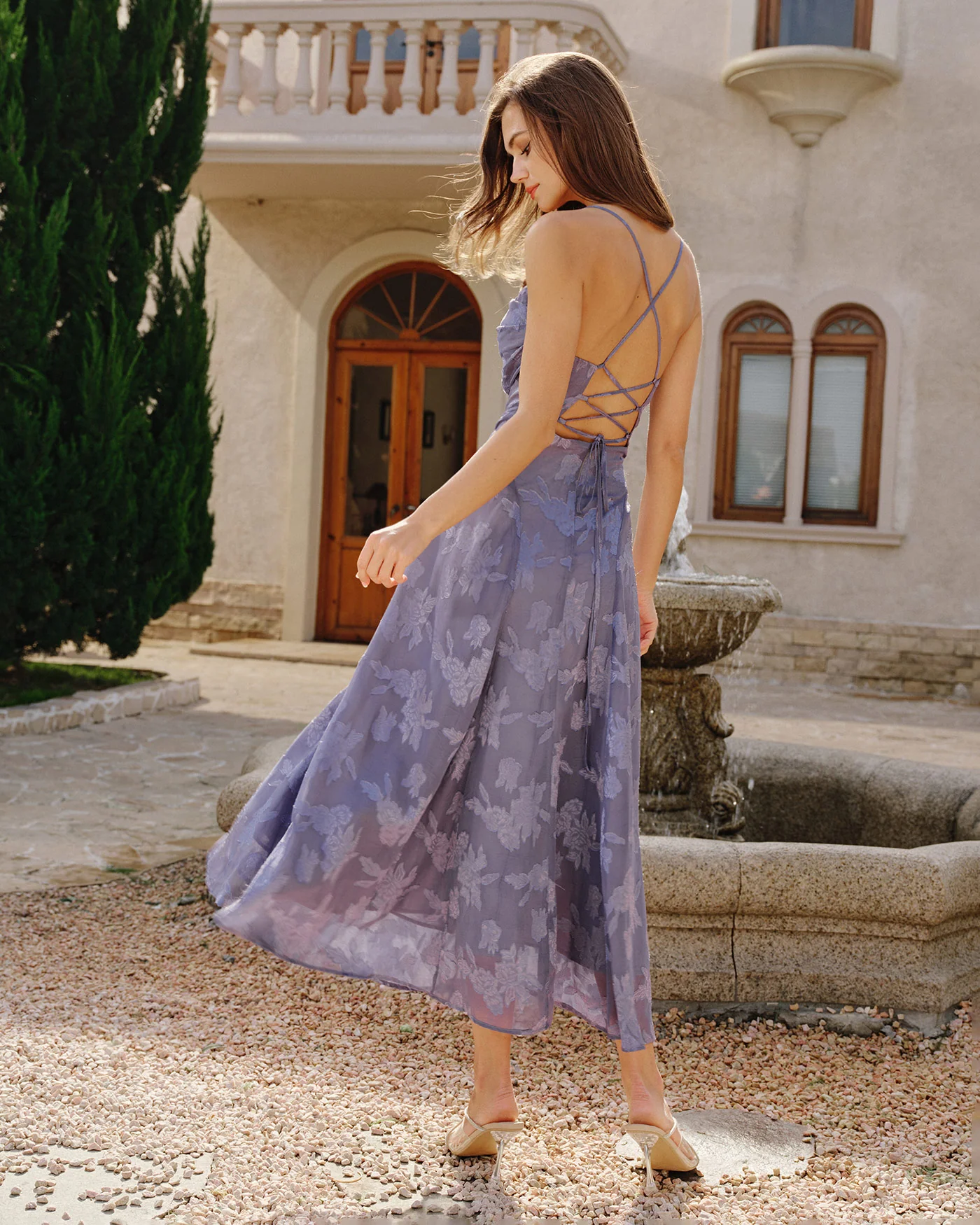 Blue Jacquard Slip Maxi Dress - Image 5