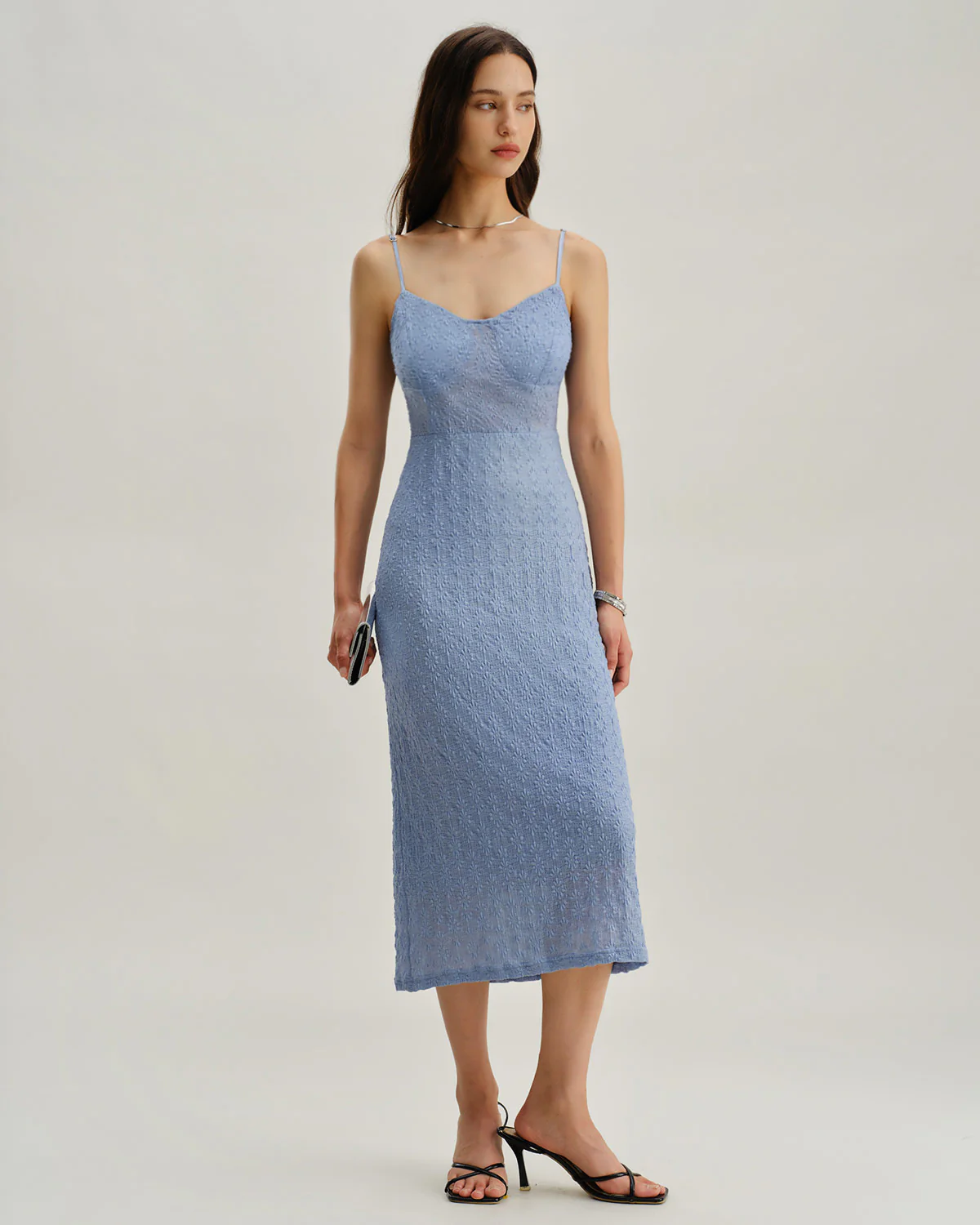 Blue Lace Slip Bodycon Midi Dress - Image 2