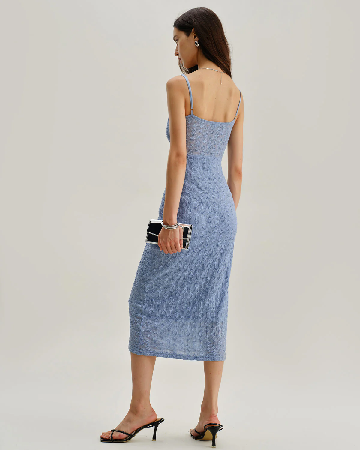 Blue Lace Slip Bodycon Midi Dress - Image 4