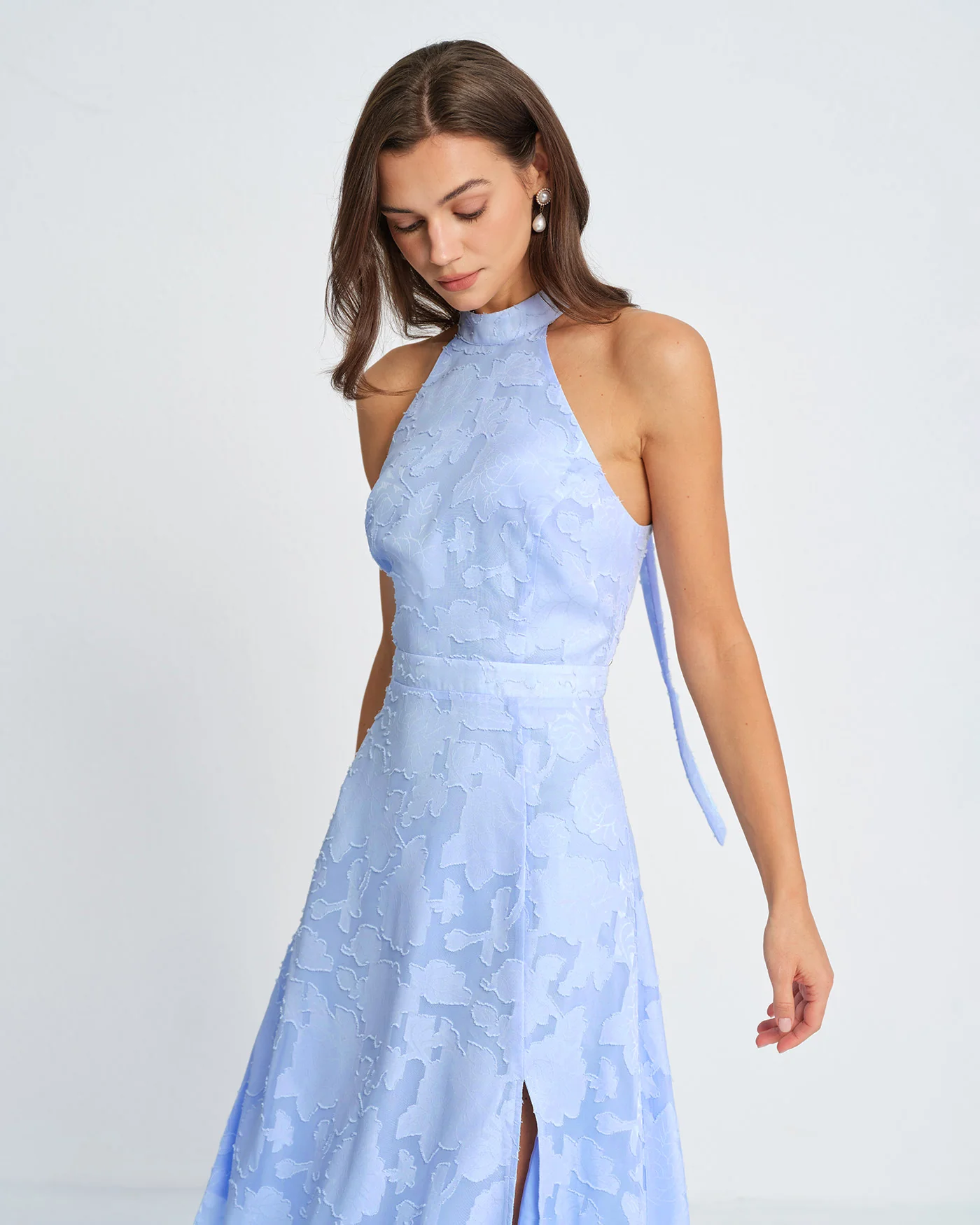 Blue Mock Neck Jacquard Maxi Dress - Image 2
