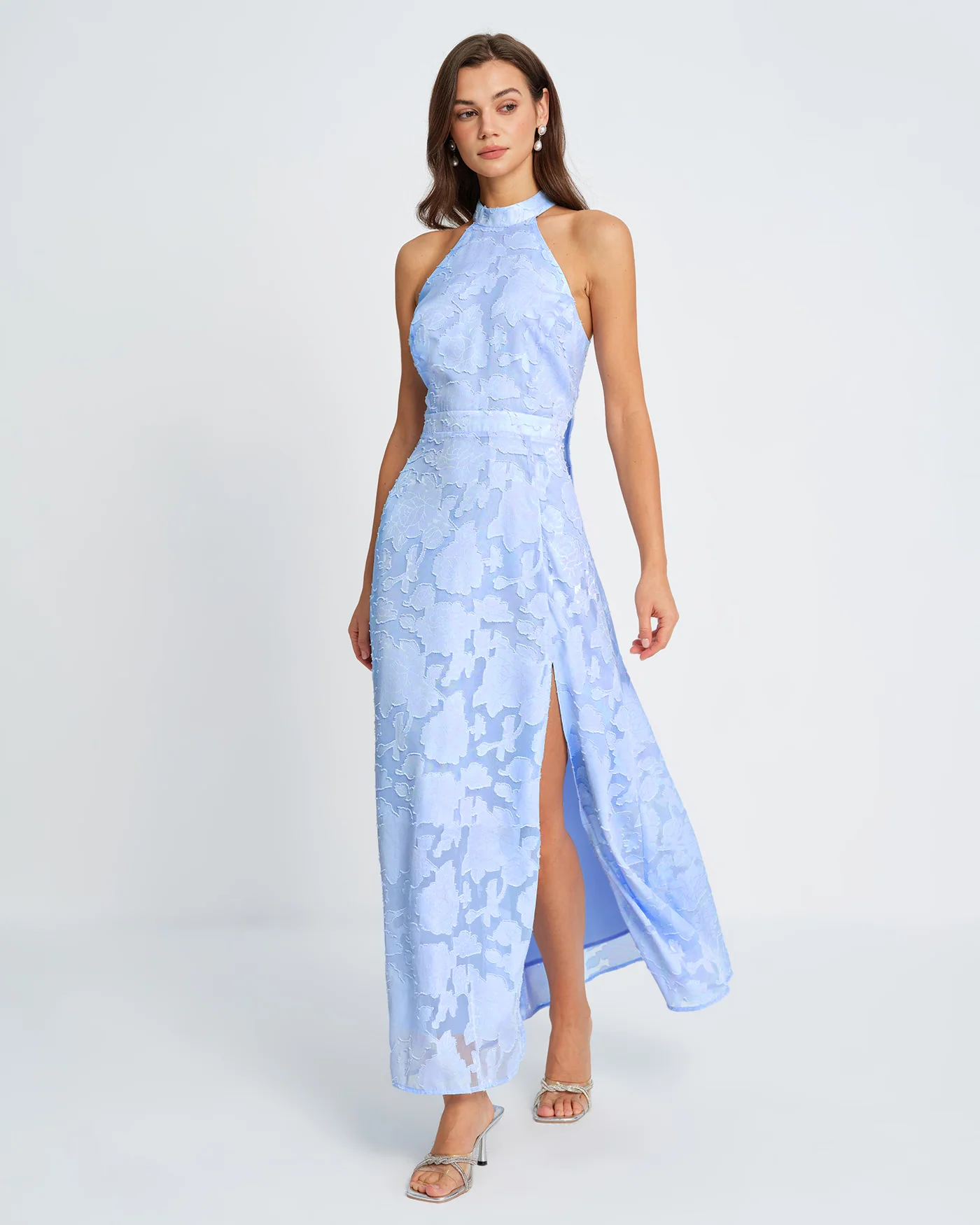 Blue Mock Neck Jacquard Maxi Dress - Image 4