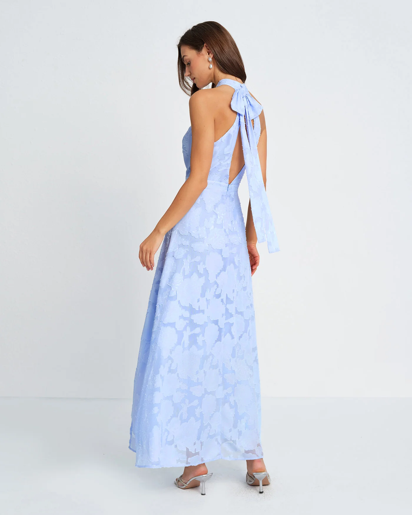 Blue Mock Neck Jacquard Maxi Dress - Image 5