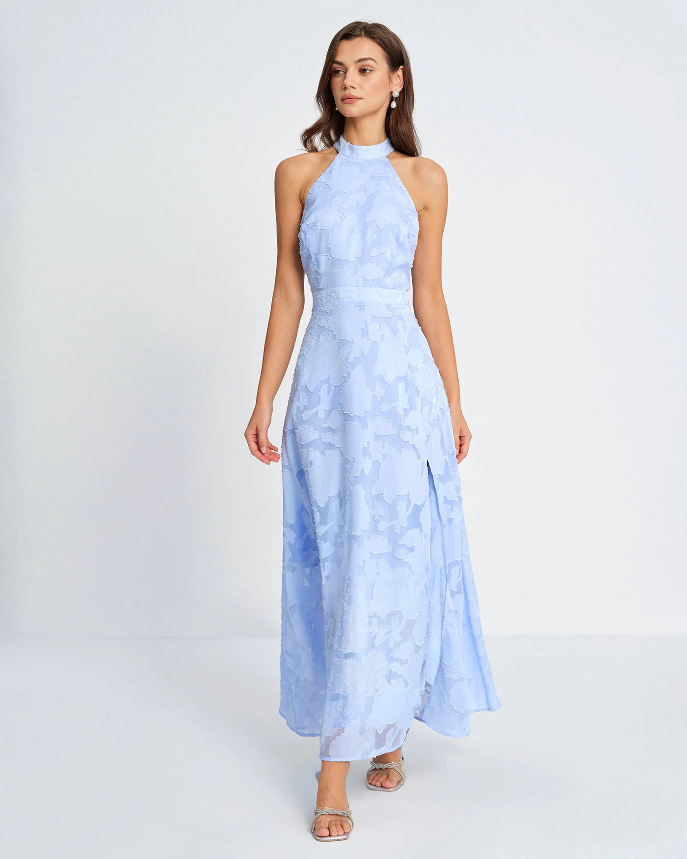 Blue Mock Neck Jacquard Maxi Dress - Image 6