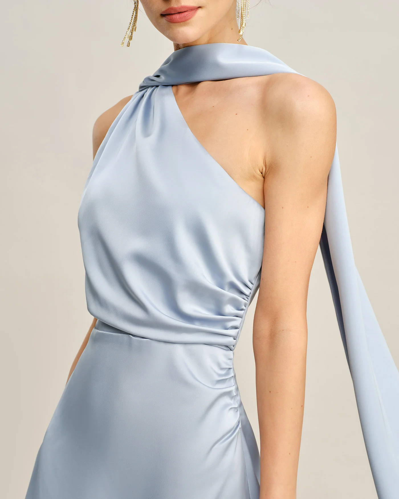 Blue One Shoulder Satin Mini Dress - Image 4