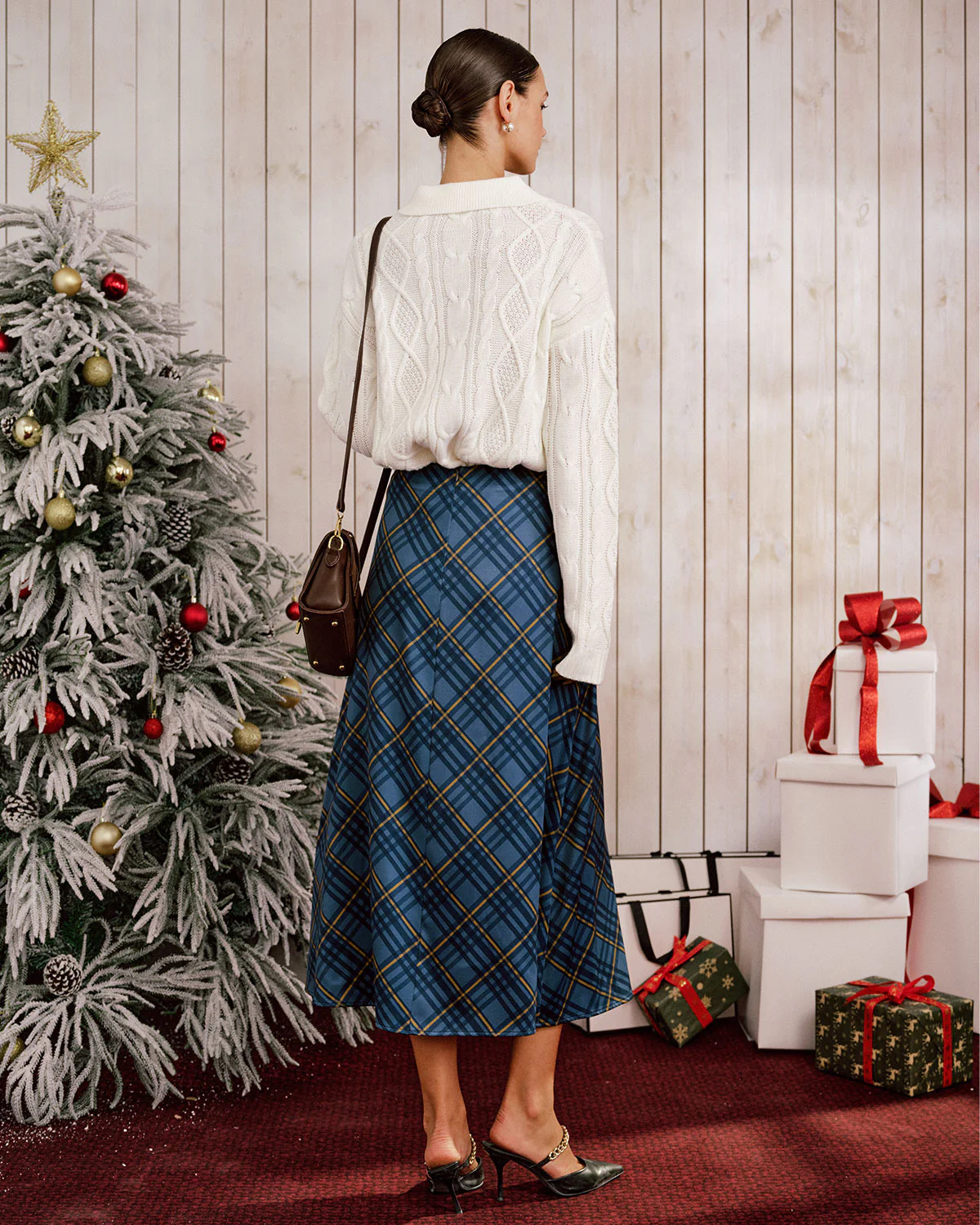Blue Plaid A-Line Midi Skirt - Image 5