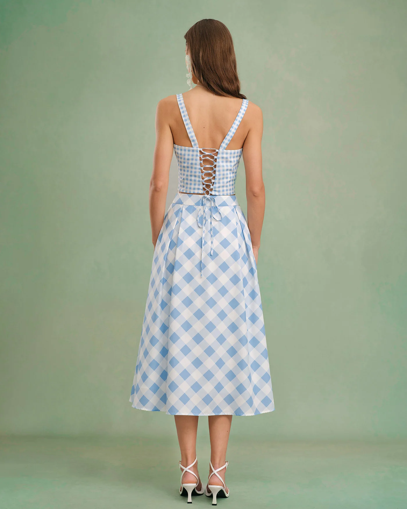 Blue Plaid Button Midi Skirt - Image 11