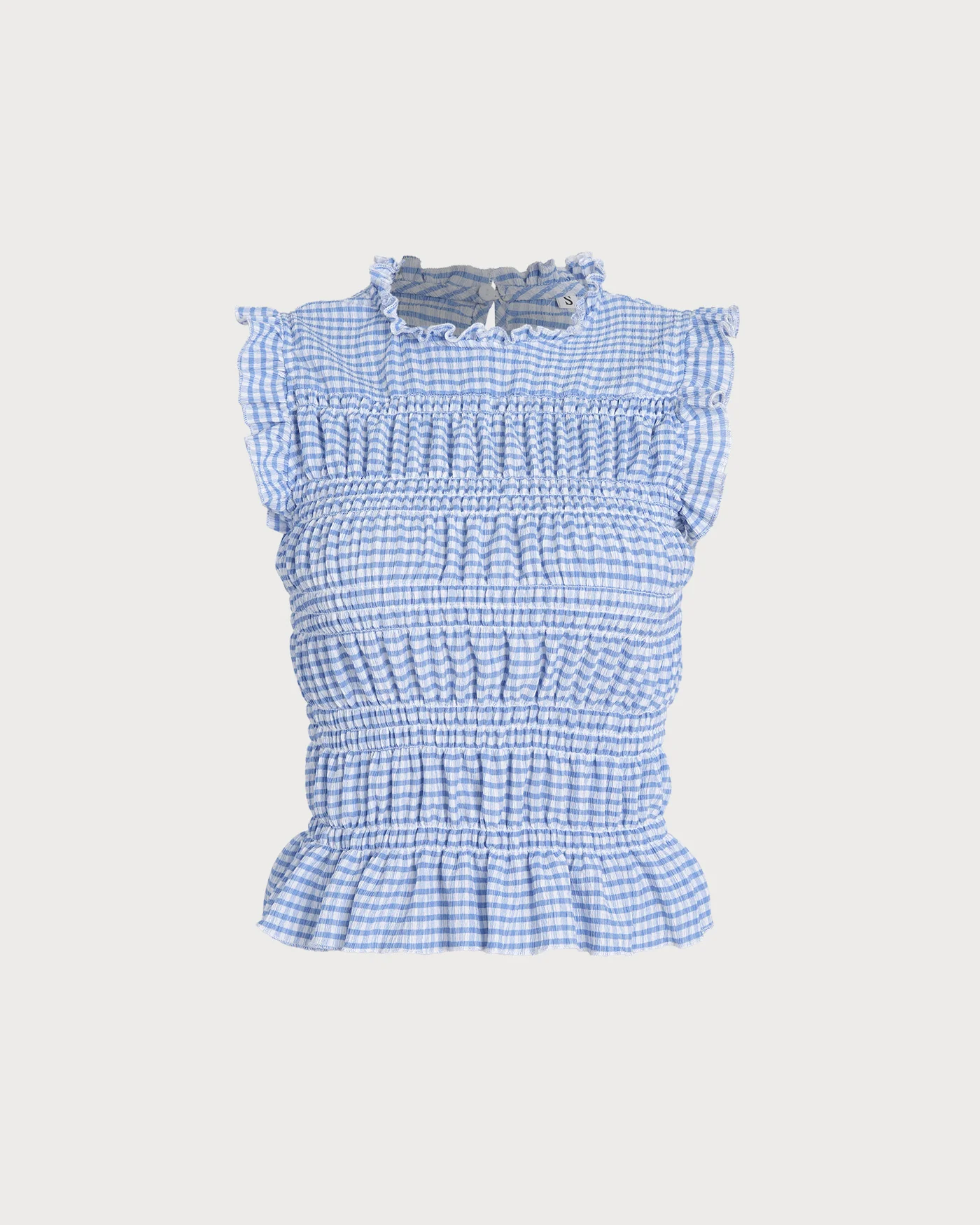 Blue Plaid Shirred Button Tank - Image 2